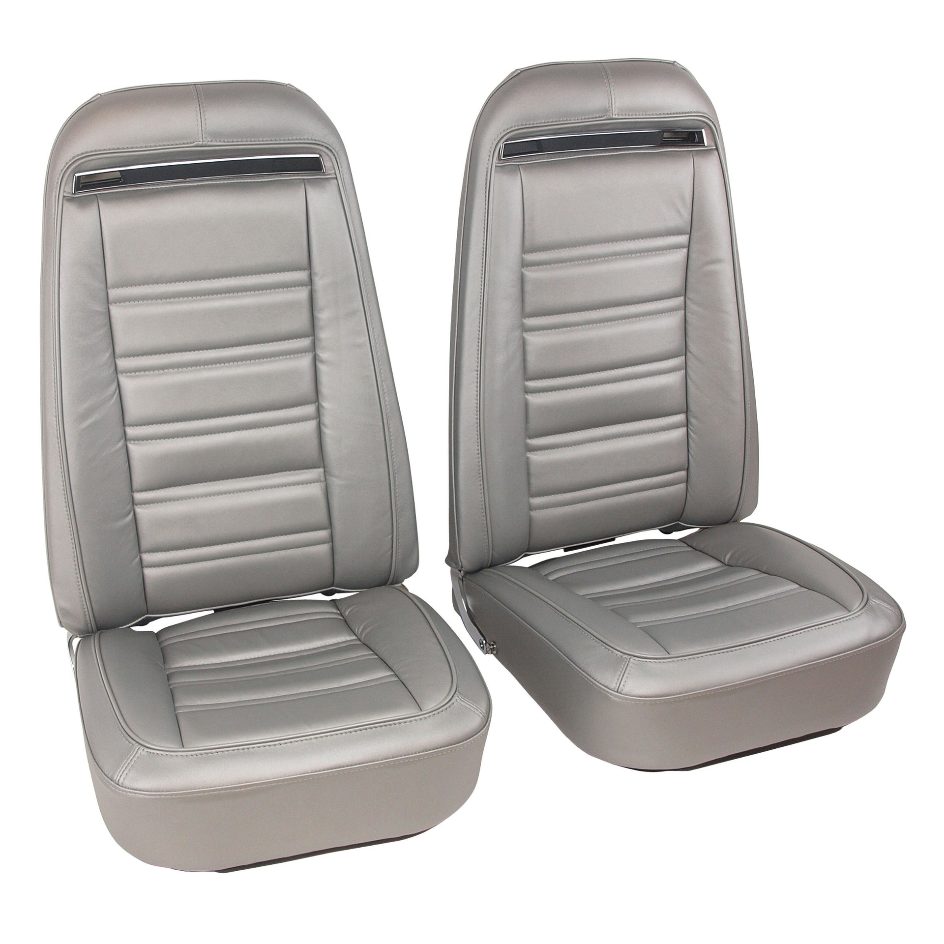 1974-1974 Corvette Mounted Seats Silver 100% Leather With Shoulder Harness-419461MS-Corvette-Store-Online