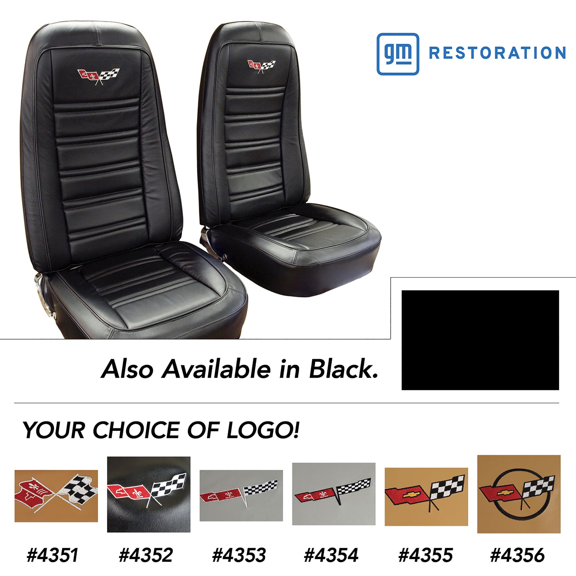 1975-1975 Corvette Embroidered OE Style Seat Covers - Black Leather/Vinyl-419520E-Corvette-Store-Online