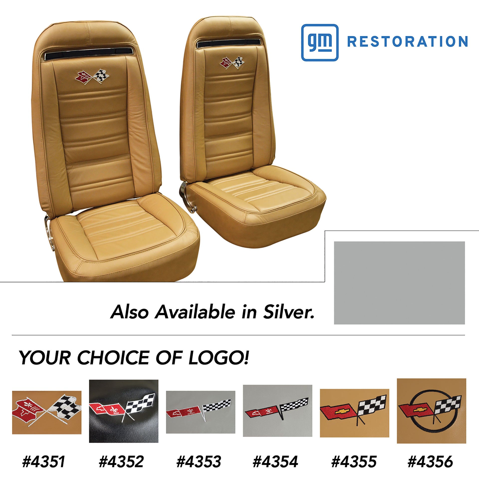 1975-1975 Corvette Embroidered OE Style Seat Covers - Silver Leather/Vinyl-419561E-Corvette-Store-Online