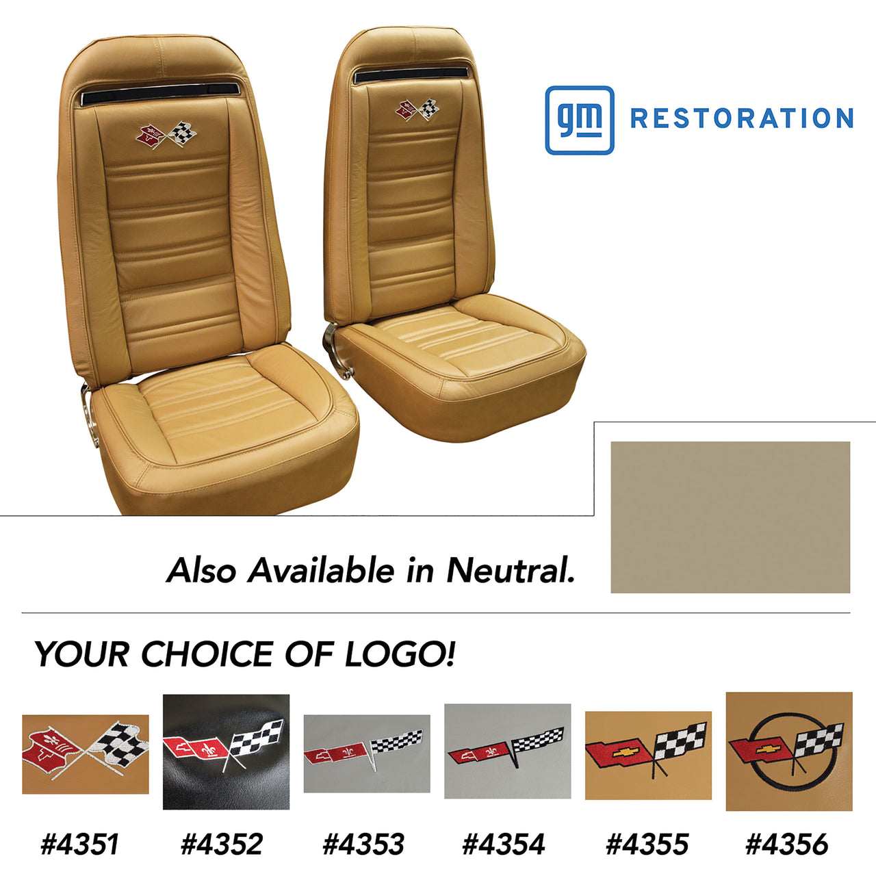 1975-1975 Corvette Embroidered 100% Leather Seat Covers - Neutral-419616E-Corvette-Store-Online