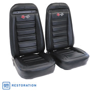 1975-1975 Corvette Embroidered 100% Leather Seat Covers - Black-419620E-Corvette-Store-Online