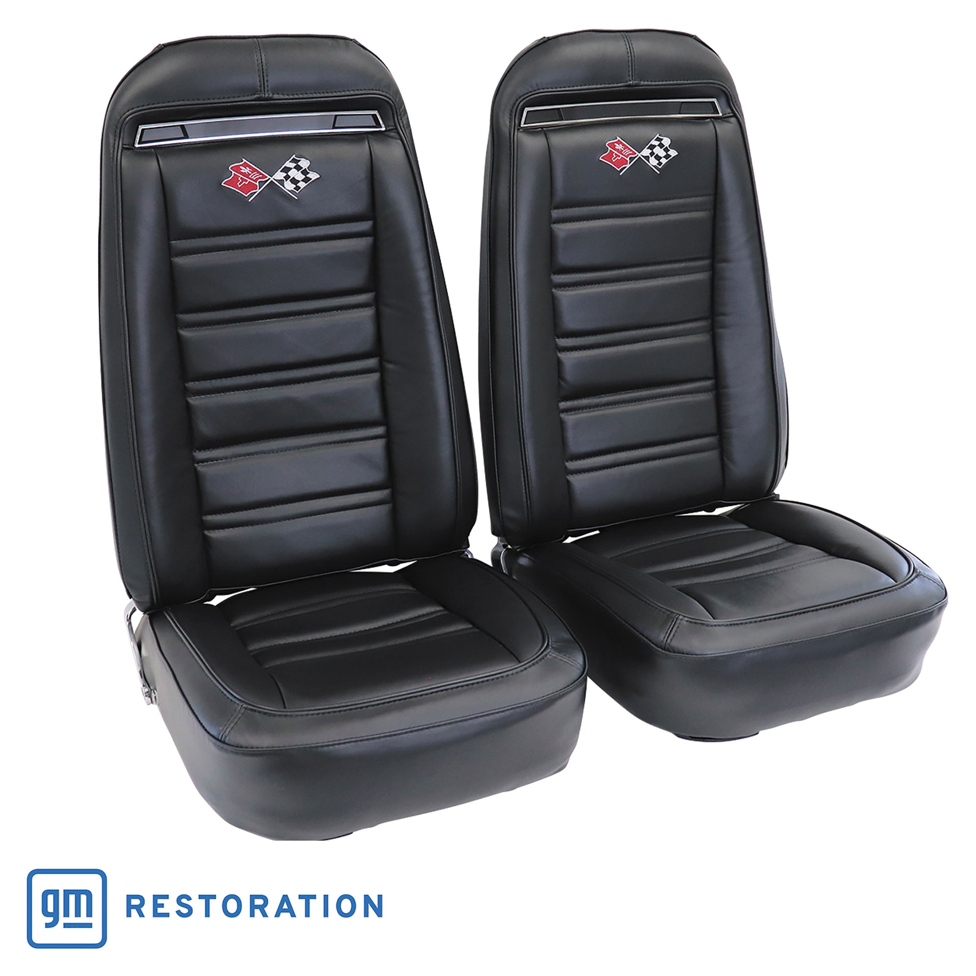 1975-1975 Corvette Embroidered 100% Leather Seat Covers - Black-419620E-Corvette-Store-Online