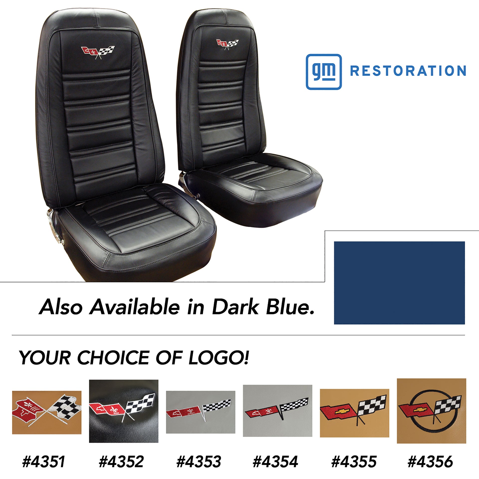 1975-1975 Corvette Embroidered 100% Leather Seat Covers - Dark Blue-419643E-Corvette-Store-Online