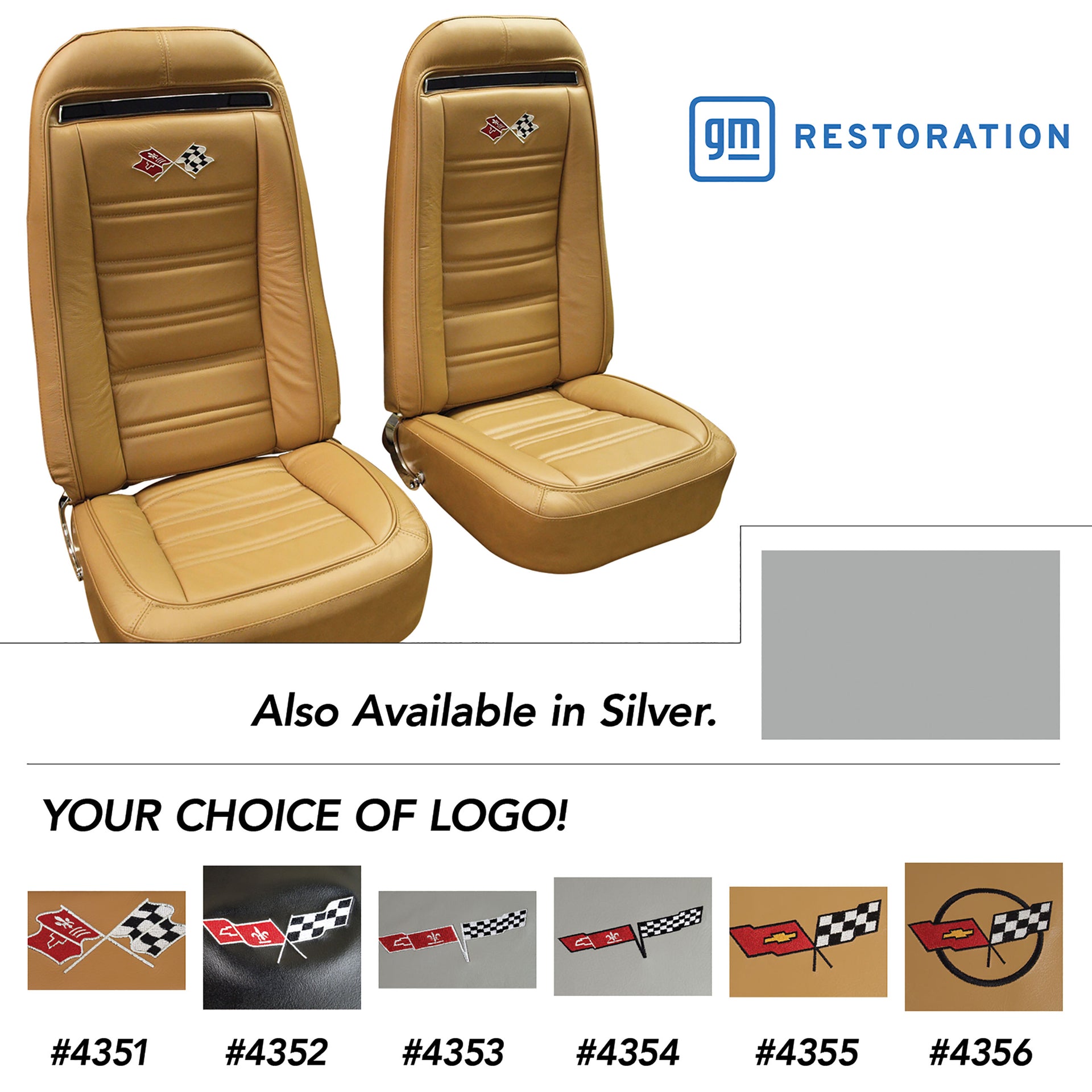 1975-1975 Corvette Embroidered 100% Leather Seat Covers - Silver-419661E-Corvette-Store-Online