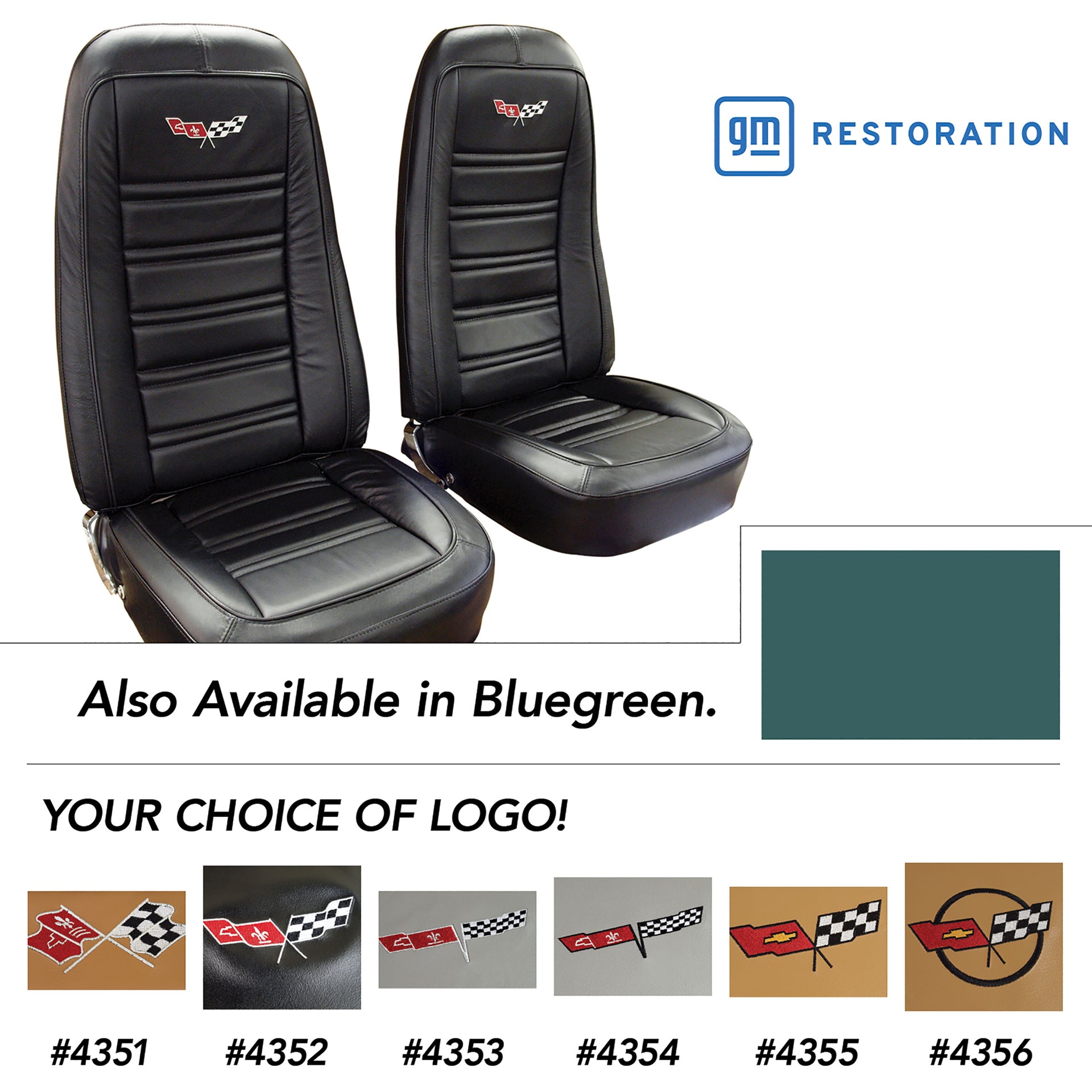 1976-1976 Corvette Embroidered OE Style Seat Covers - Bluegreen Leather/Vinyl-419719E-Corvette-Store-Online