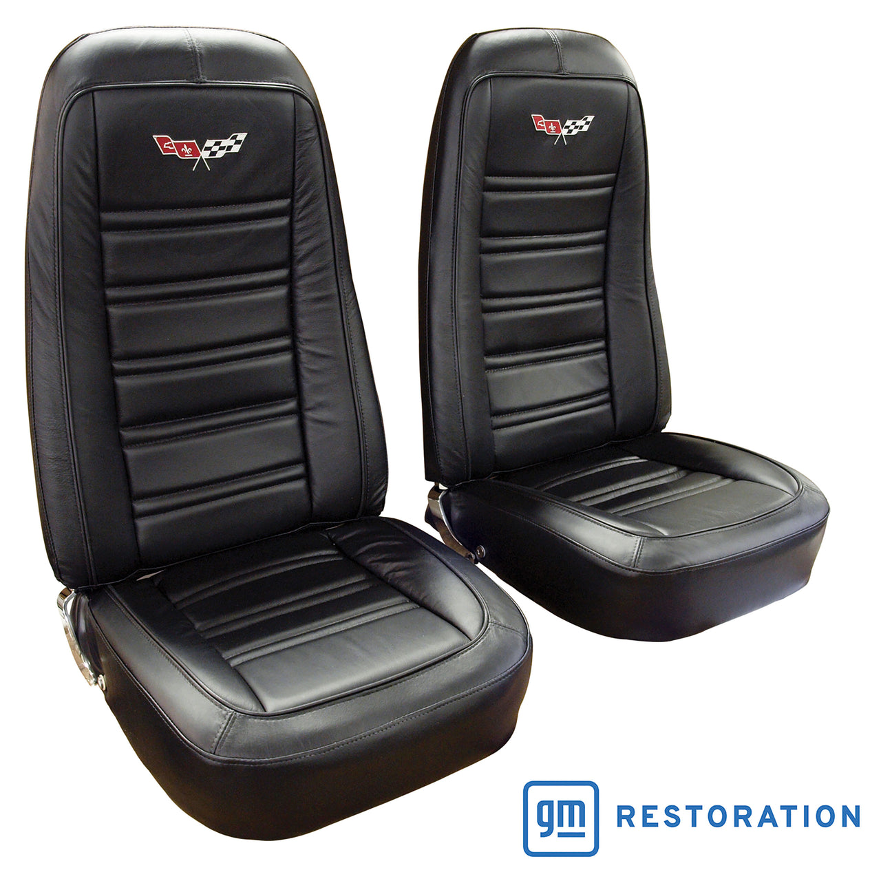 1976-1978 Corvette Embroidered OE Style Seat Covers - Black Leather/Vinyl-419720E-Corvette-Store-Online