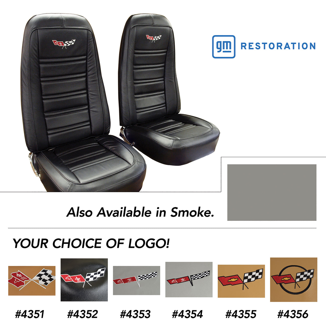 1976-1977 Corvette Embroidered OE Style Seat Covers - Smoke Leather/Vinyl-419767E-Corvette-Store-Online