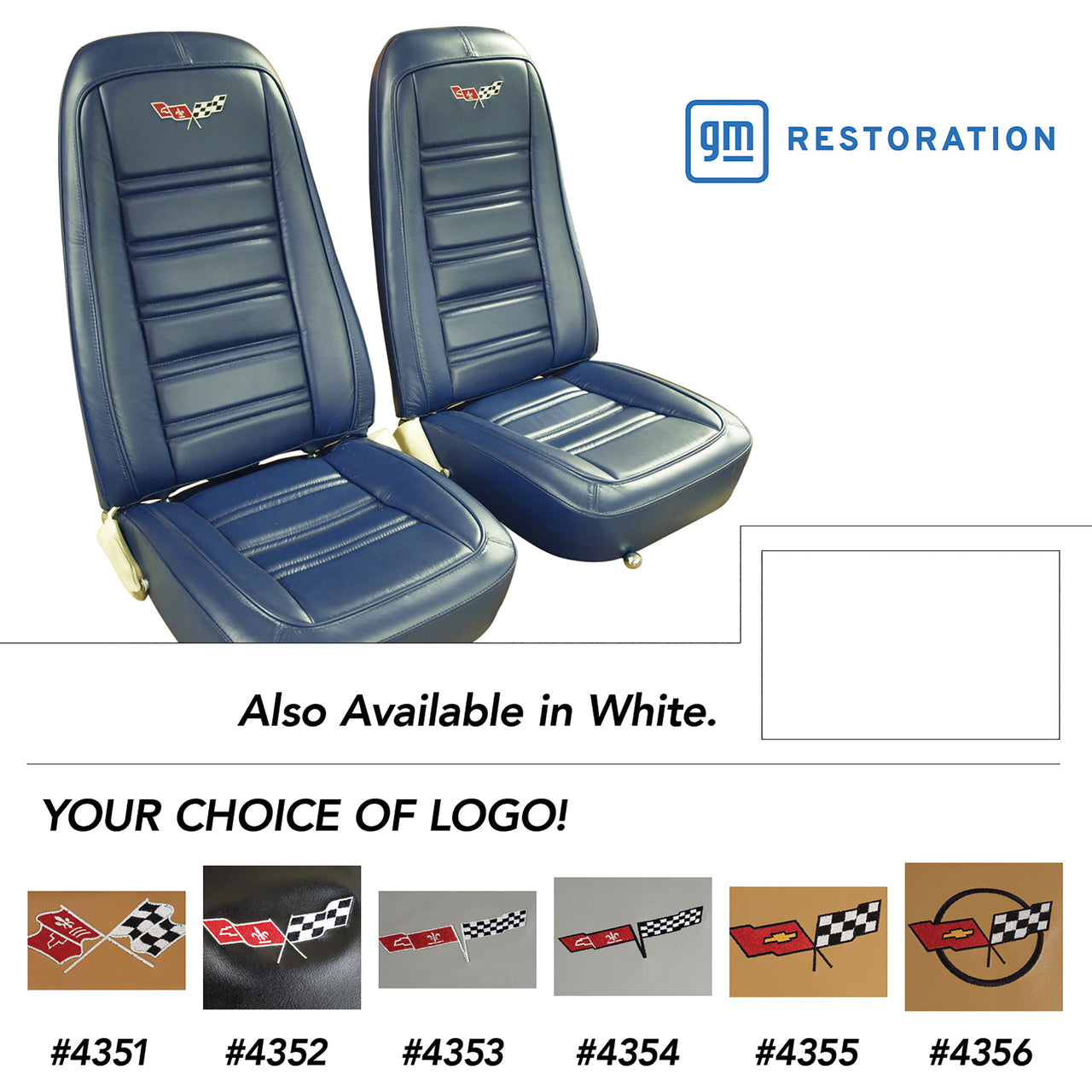 1976-1977 Corvette Embroidered OE Style Seat Covers - White Leather/Vinyl-419776E-Corvette-Store-Online