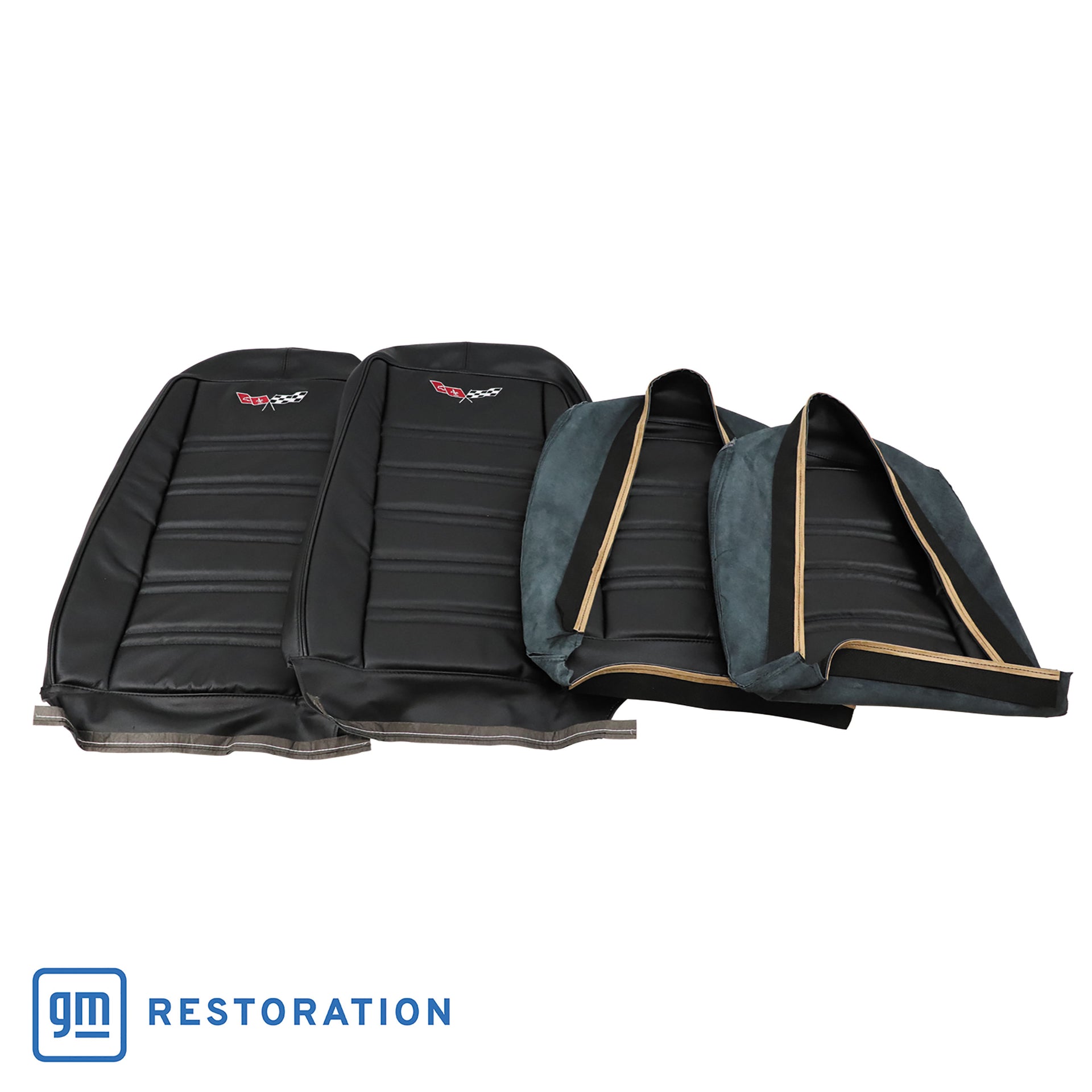 1976-1978 Corvette Embroidered 100% Leather Seat Covers - Black-419820E-Corvette-Store-Online
