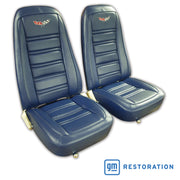 1977-1977 Corvette Embroidered 100% Leather Seat Covers - Dark Blue-419845E-Corvette-Store-Online