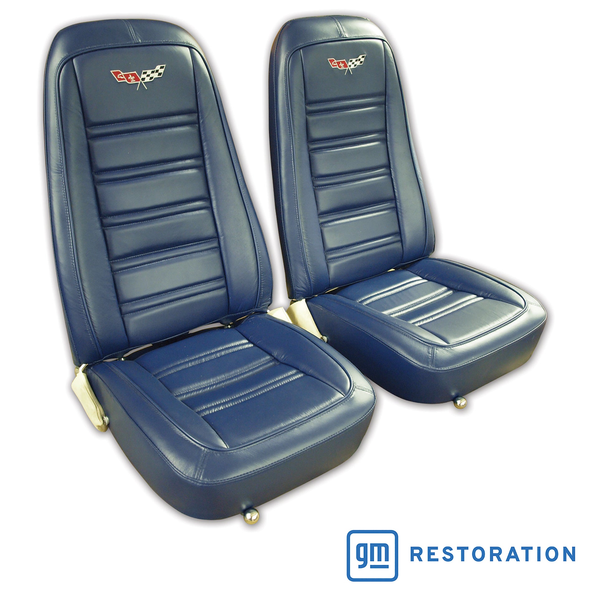 1977-1977 Corvette Embroidered 100% Leather Seat Covers - Dark Blue-419845E-Corvette-Store-Online