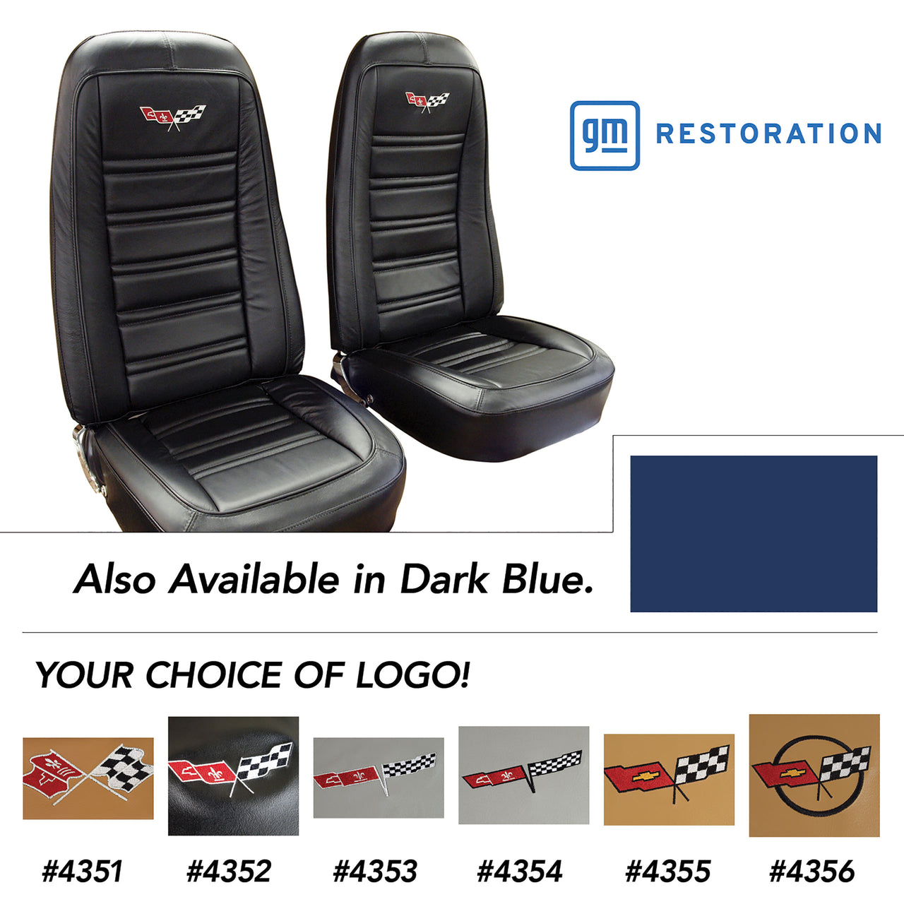 1978-1978 Corvette Embroidered 100% Leather Seat Covers - Dark Blue-419848E-Corvette-Store-Online