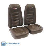 1976-1978 Corvette Embroidered 100% Leather Seat Covers - Dark Brown-419855E-Corvette-Store-Online