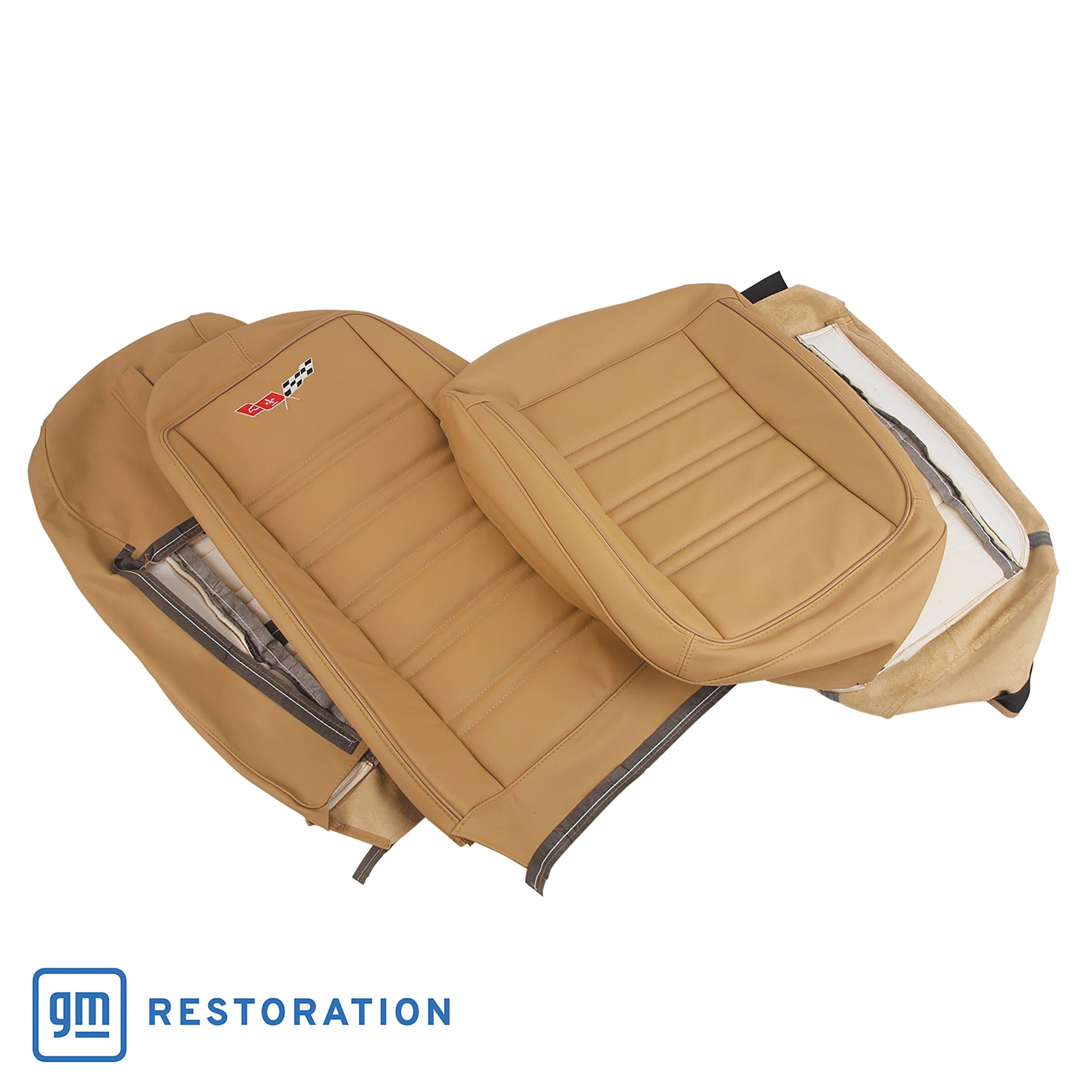 1976-1977 Corvette Embroidered 100% Leather Seat Covers - Buckskin-419857E-Corvette-Store-Online