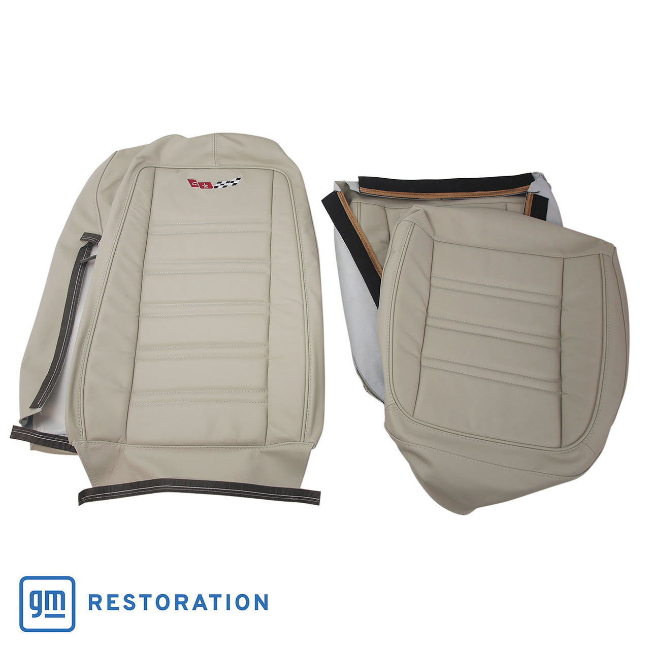 1978-1978 Corvette Embroidered 100% Leather Seat Covers - Oyster-419873E-Corvette-Store-Online