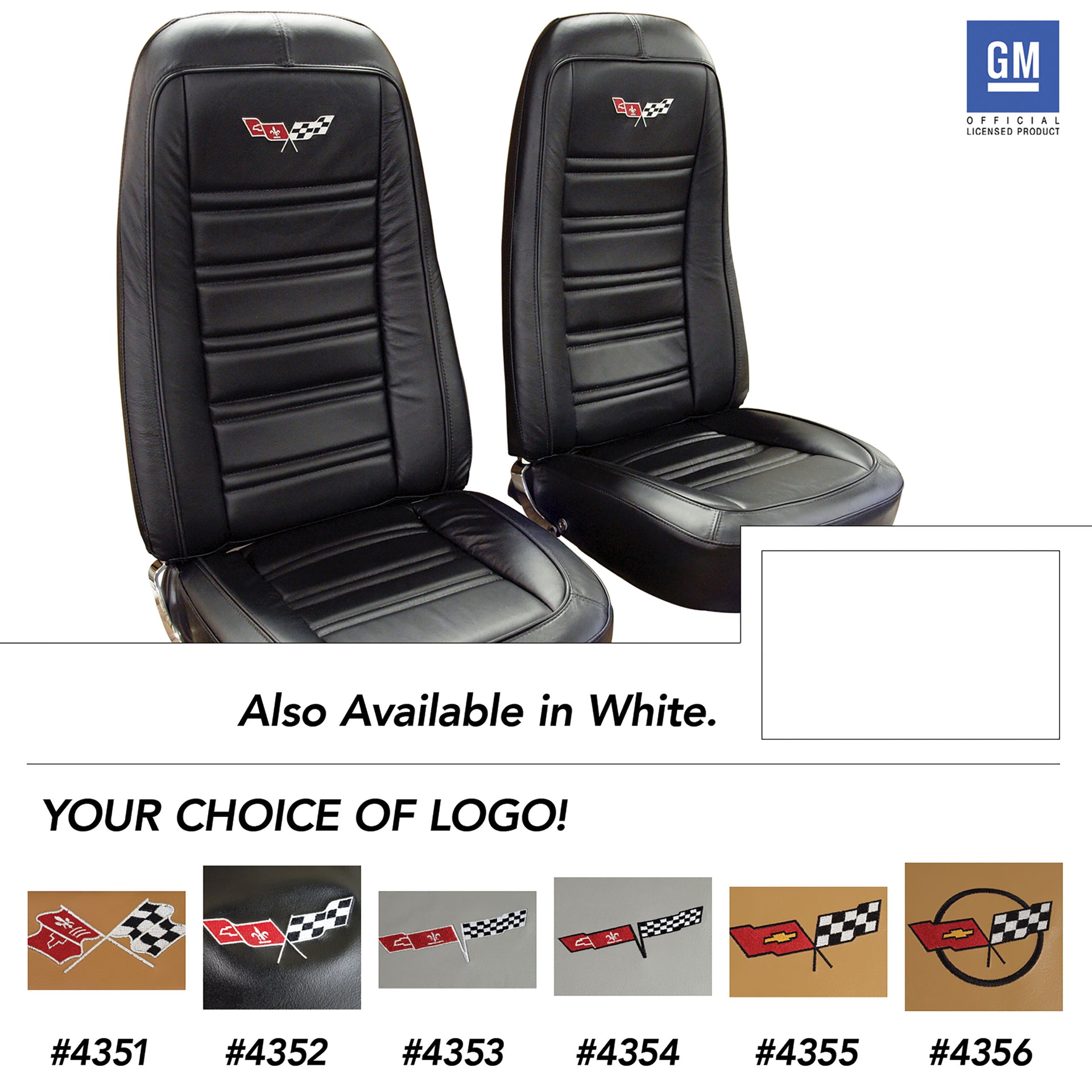 1976-1977 Corvette Embroidered 100% Leather Seat Covers - White-419876E-Corvette-Store-Online