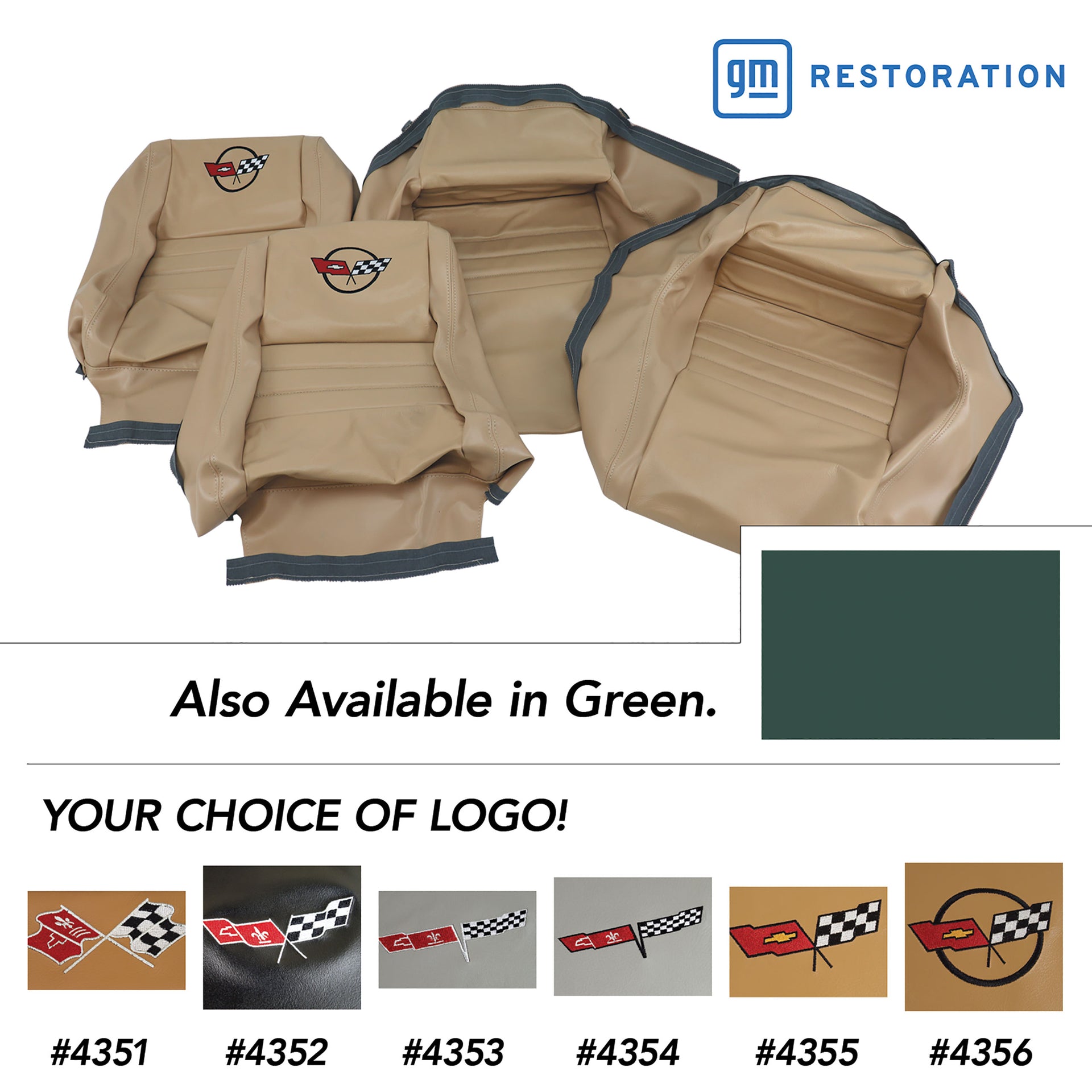 1979-1979 Corvette Embroidered OE Style Seat Covers - Green Leather/Vinyl With 2" Bolster-419914E-Corvette-Store-Online