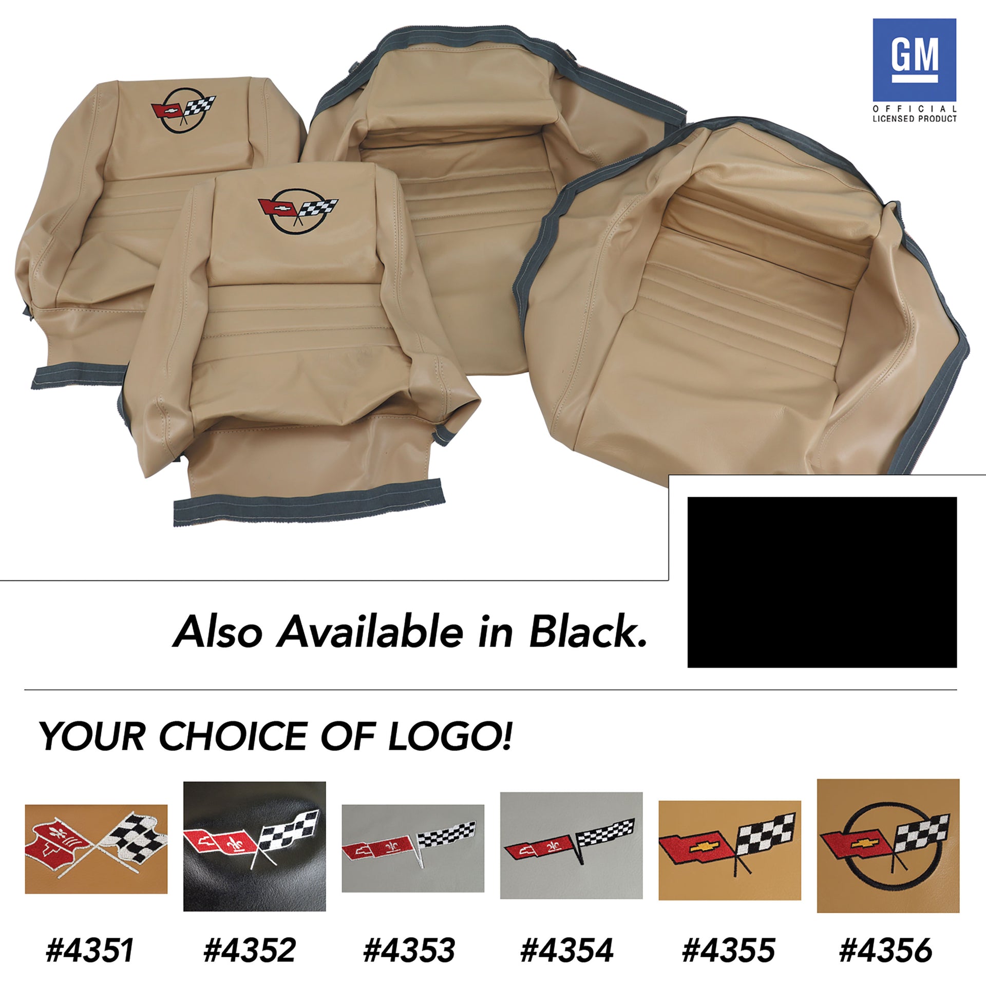 1979-1981 Corvette Embroidered OE Style Seat Covers - Black Leather/Vinyl With 2" Bolster-419920E-Corvette-Store-Online