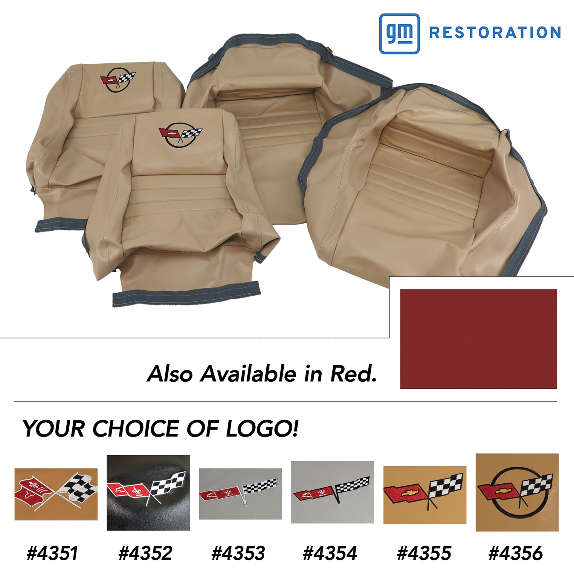 1982-1982 Corvette Embroidered OE Style Seat Covers - Red Leather/Vinyl With 2" Bolster-419926E-Corvette-Store-Online