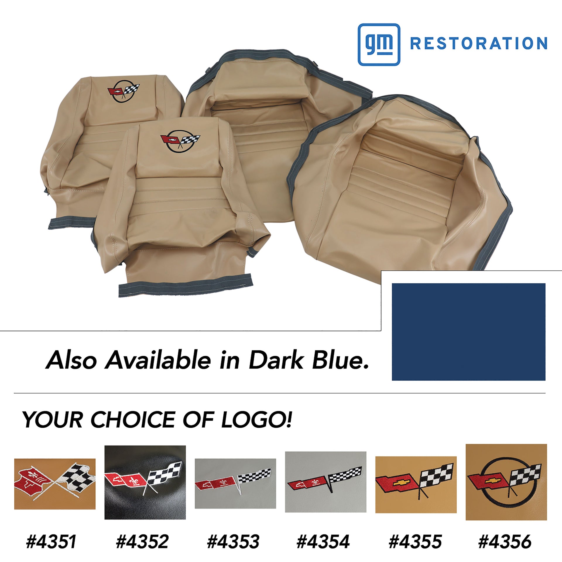 1982-1982 Corvette Embroidered OE Style Seat Covers - Dk Blue Leather/Vinyl With 2" Bolster-419946E-Corvette-Store-Online