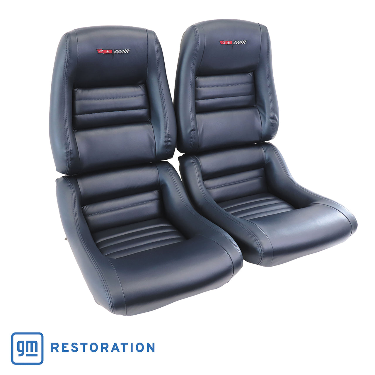 1979-1981 Corvette Embroidered OE Style Seat Covers - Dk Blue Leather/Vinyl With 2" Bolster-419948E-Corvette-Store-Online