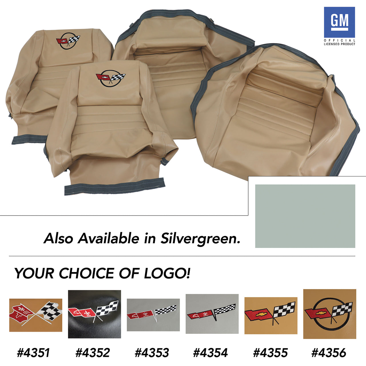 1982-1982 Corvette Embroidered OE Style Seat Covers - Silvergreen Leather/Vinyl With 2" Bolster-419959E-Corvette-Store-Online