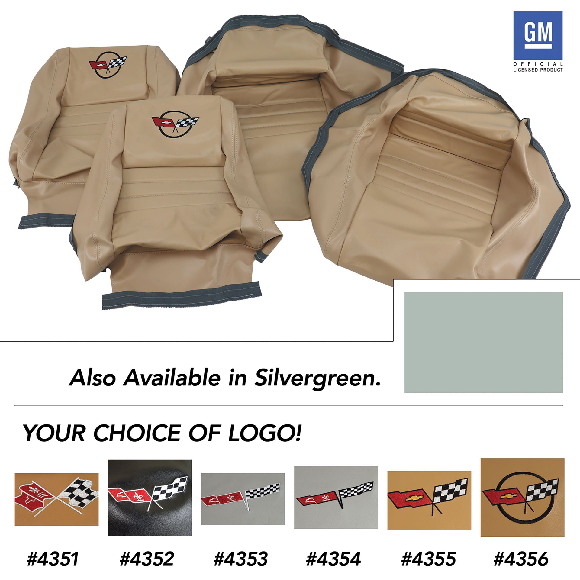 1982-1982 Corvette Embroidered OE Style Seat Covers - Silvergreen Leather/Vinyl With 2" Bolster-419959E-Corvette-Store-Online