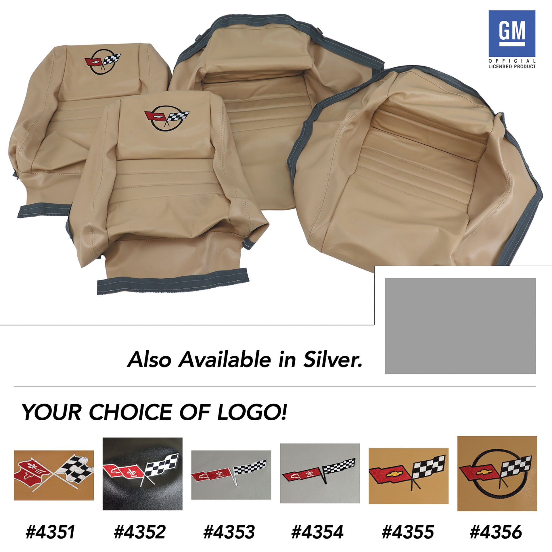 1981-1981 Corvette Embroidered OE Style Seat Covers - Silver Leather/Vinyl With 2" Bolster-419964E-Corvette-Store-Online