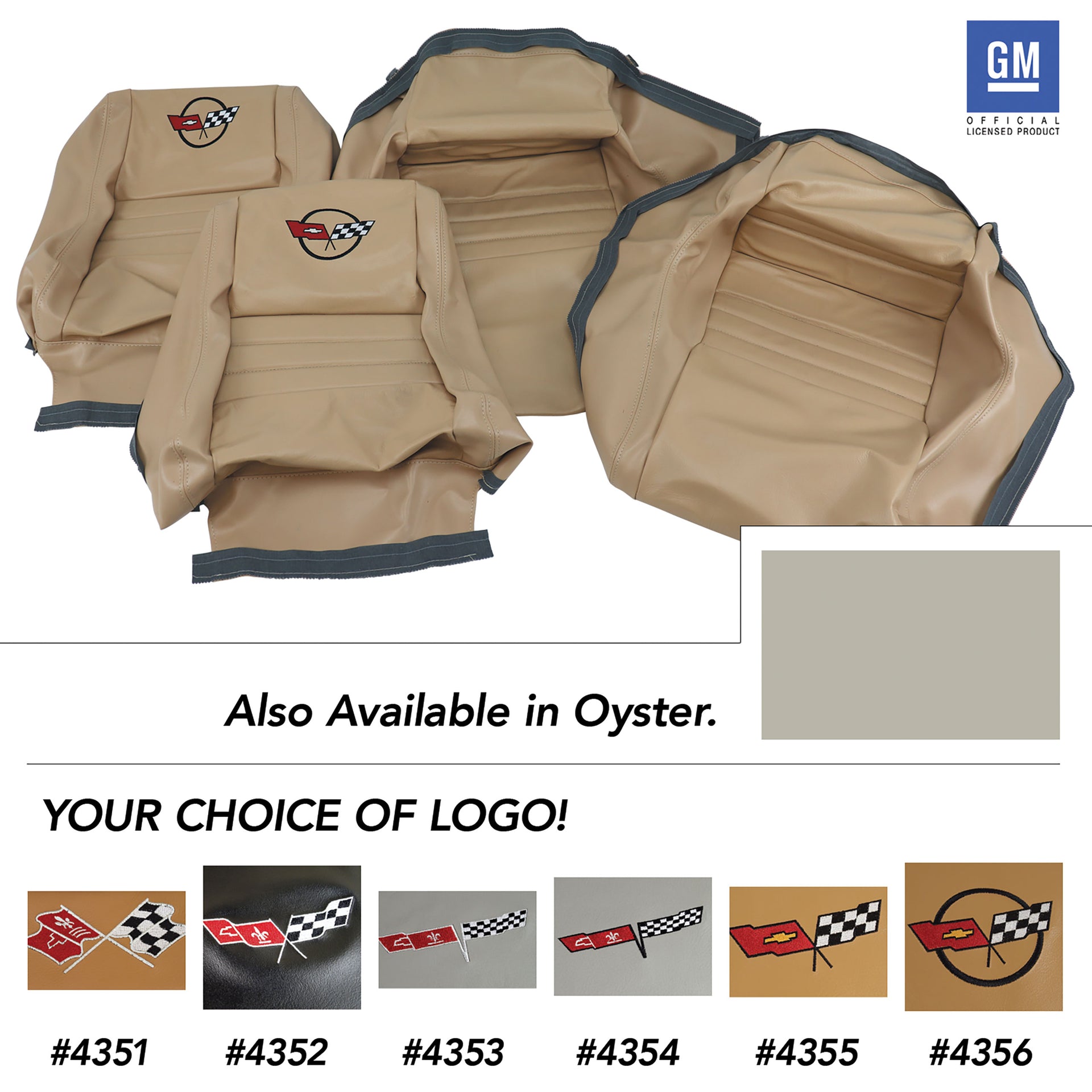 1979-1980 Corvette Embroidered OE Style Seat Covers - Oyster Leather/Vinyl With 2" Bolster-419966E-Corvette-Store-Online