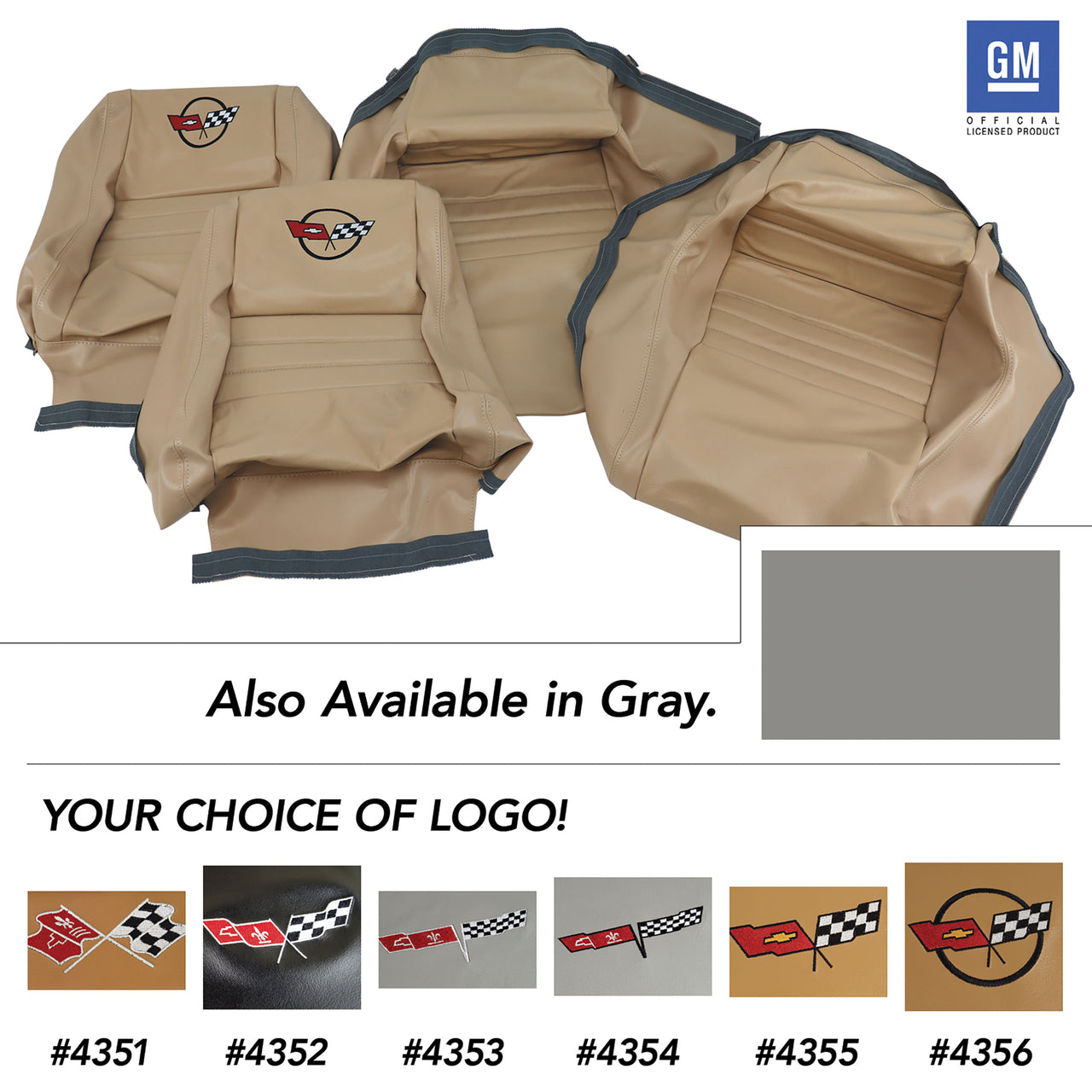 1982-1982 Corvette Embroidered OE Style Seat Covers - Gray Leather/Vinyl With 2" Bolster-419968E-Corvette-Store-Online