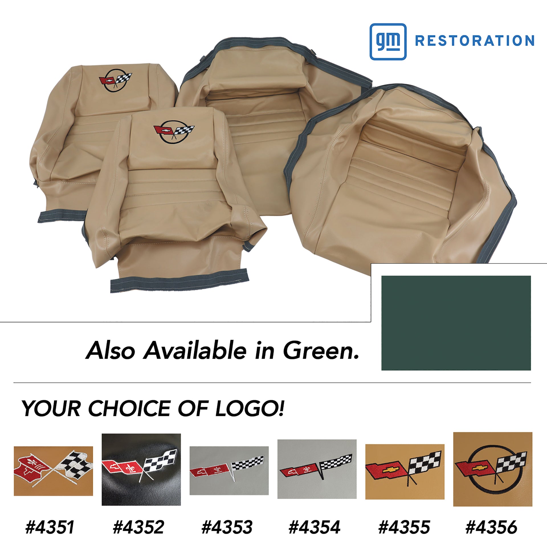 1979-1979 Corvette Embroidered 100% Leather Seat Covers - Green With 2" Bolster-420014E-Corvette-Store-Online