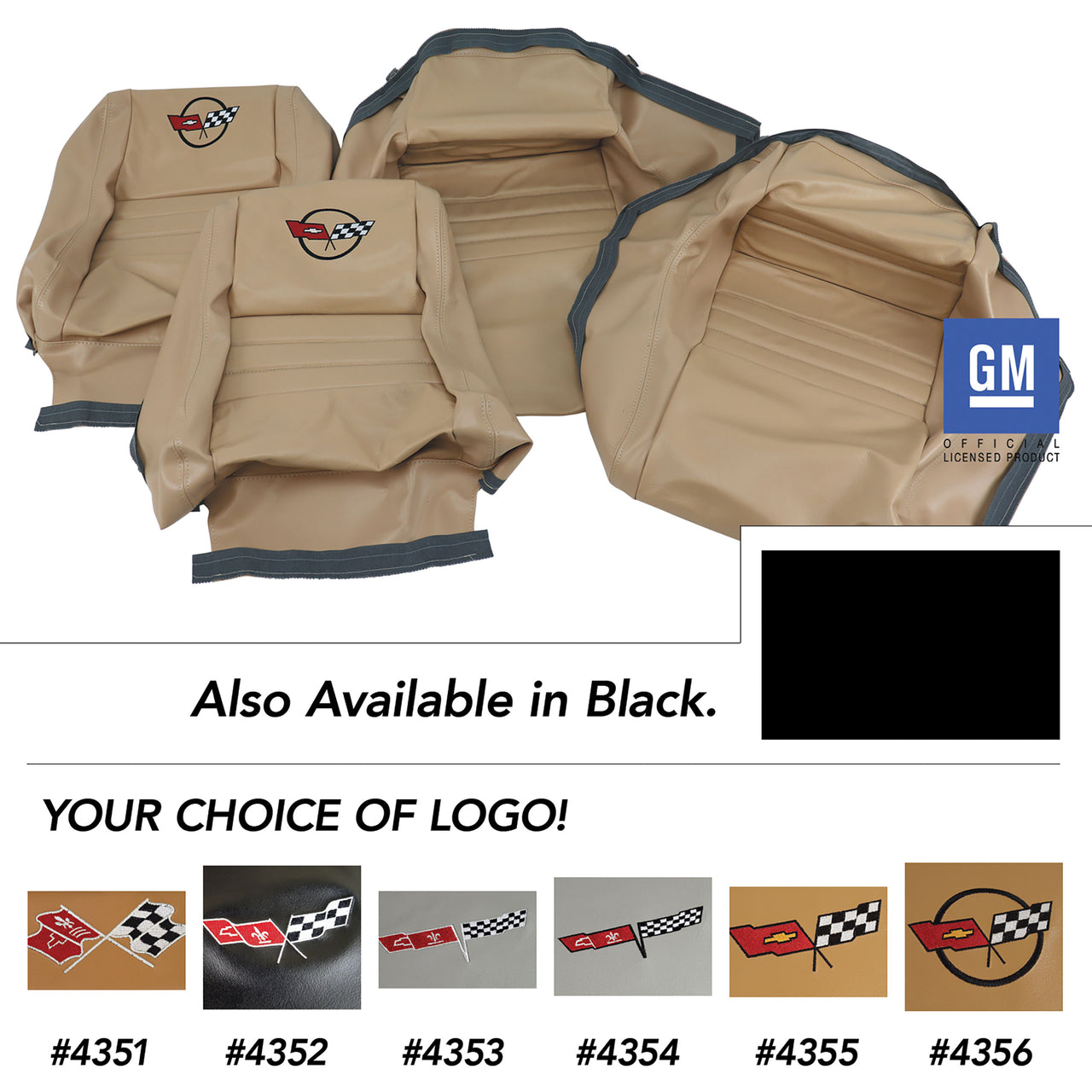 1979-1981 Corvette Embroidered 100% Leather Seat Covers - Black With 2" Bolster-420020E-Corvette-Store-Online