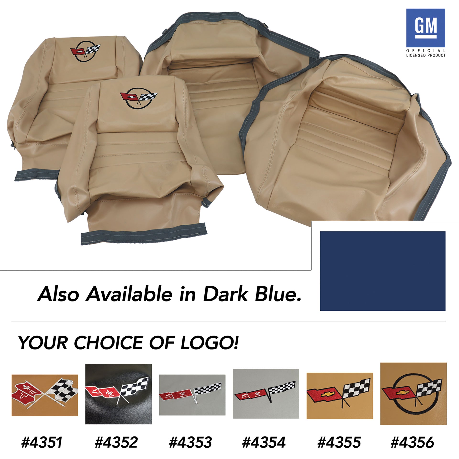 1982-1982 Corvette Embroidered 100% Leather Seat Covers - Dark Blue With 2" Bolster-420046E-Corvette-Store-Online