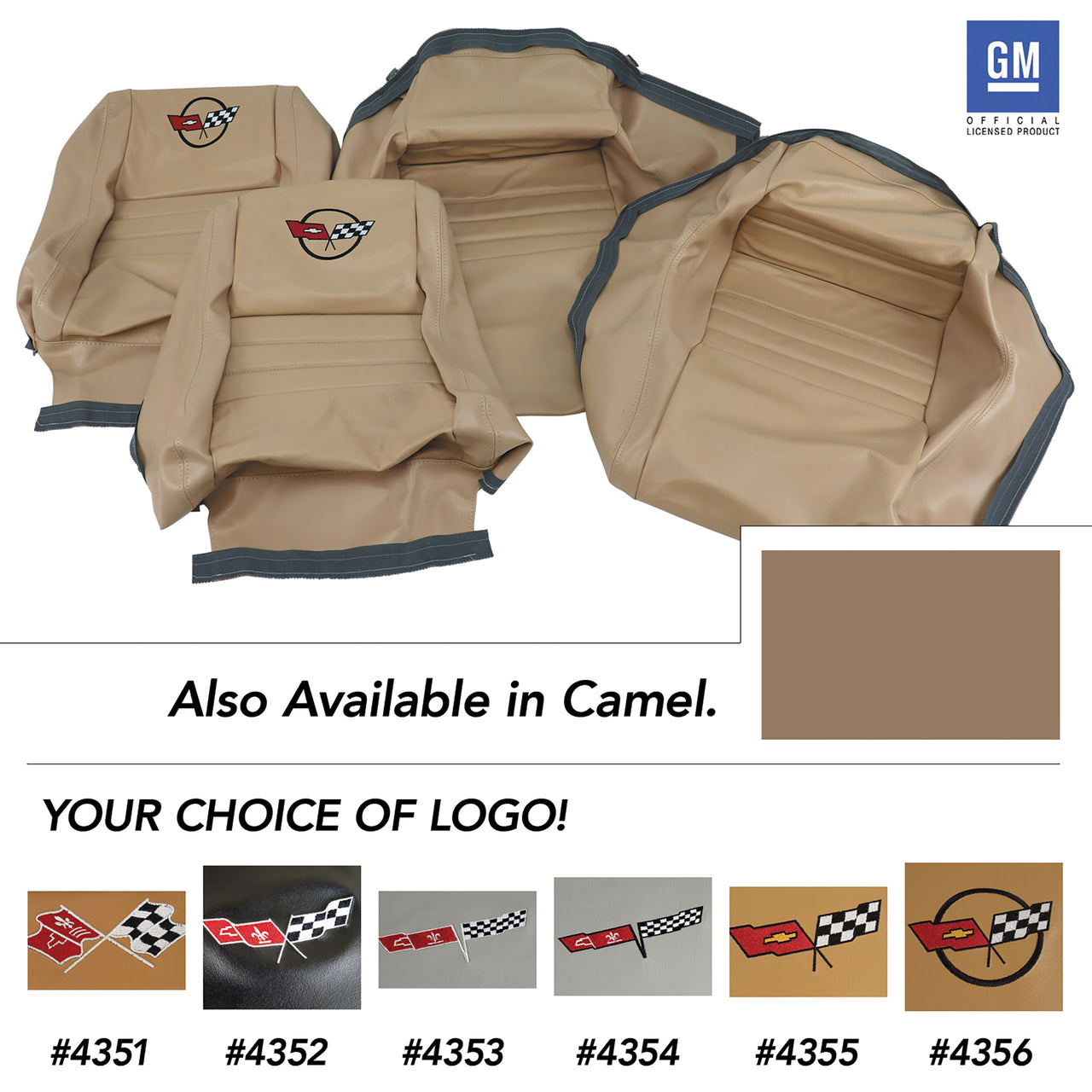 1981-1982 Corvette Embroidered 100% Leather Seat Covers - Camel With 2" Bolster-420058E-Corvette-Store-Online