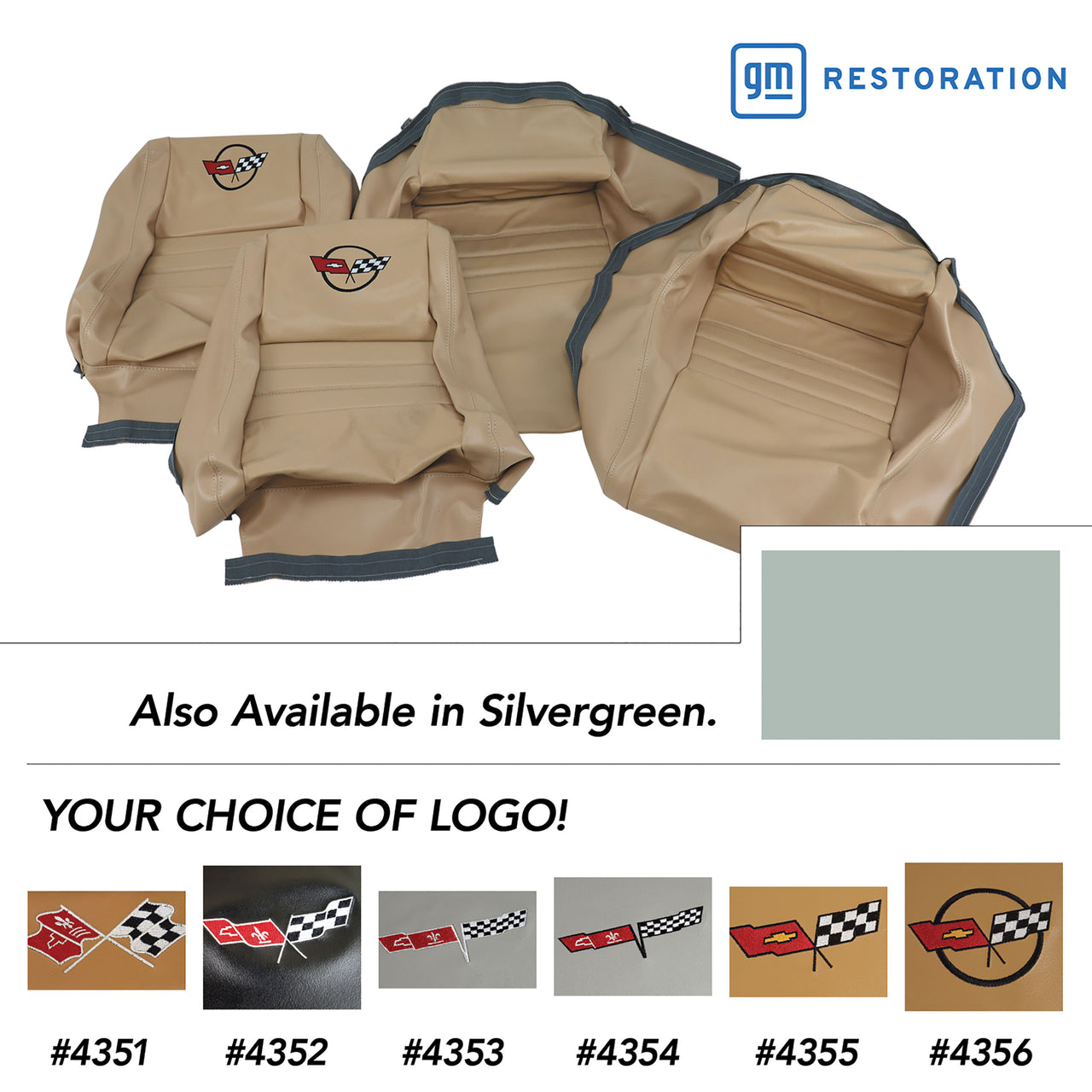 1982-1982 Corvette Embroidered 100% Leather Seat Covers - Silvergreen With 2" Bolster-420059E-Corvette-Store-Online