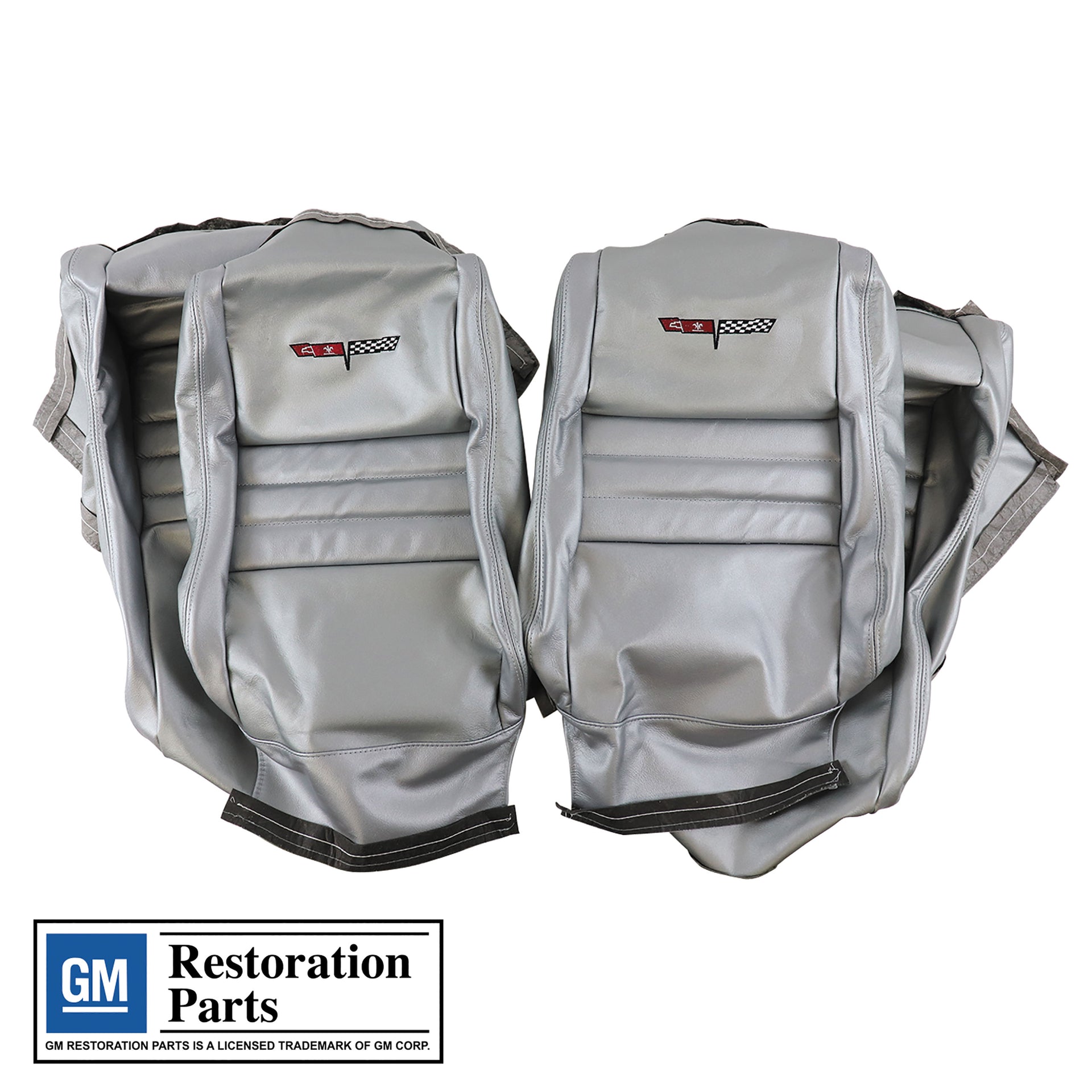 1981-1981 Corvette Embroidered 100% Leather Seat Covers - Silver With 2" Bolster-420064E-Corvette-Store-Online