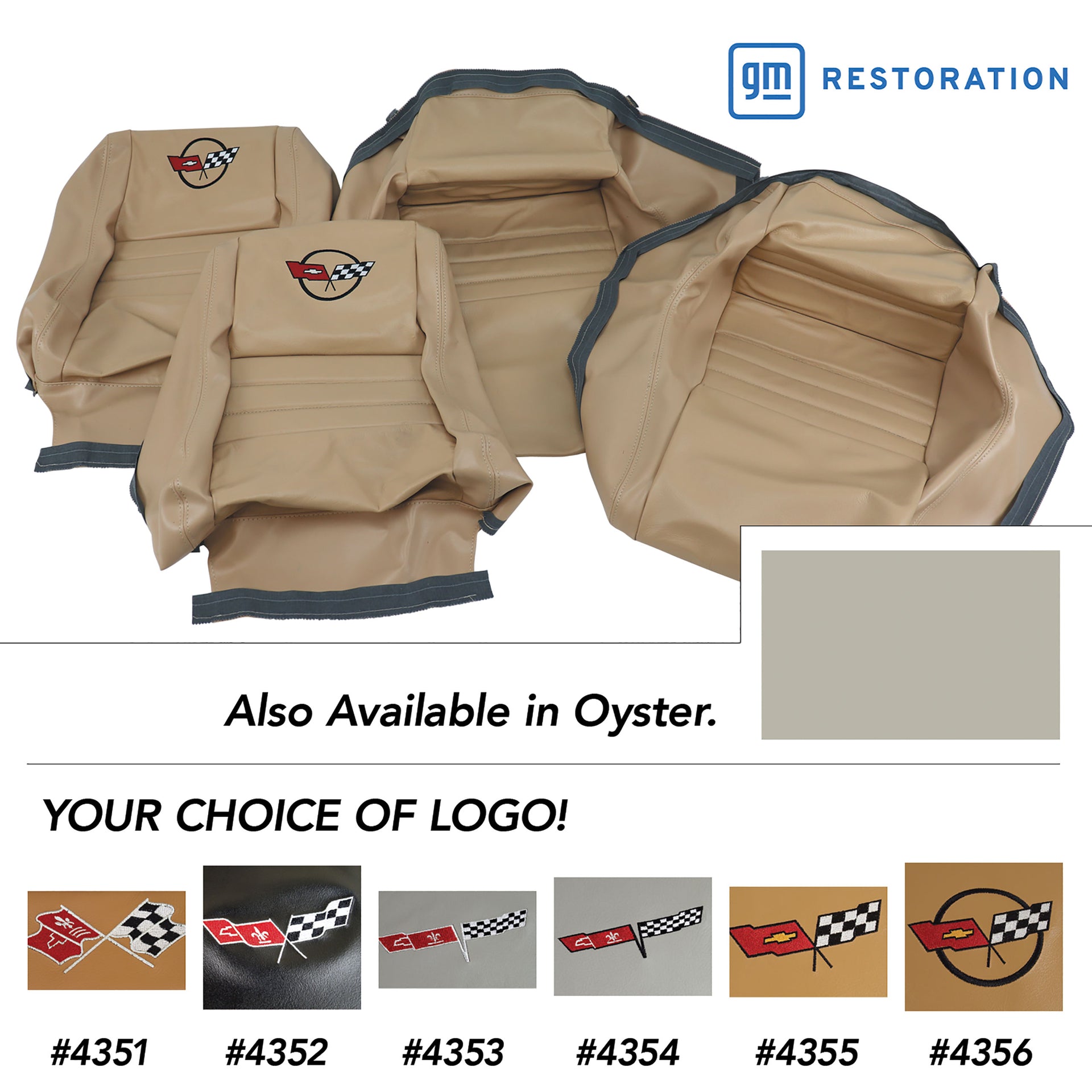 1979-1980 Corvette Embroidered 100% Leather Seat Covers - Oyster With 2" Bolster-420066E-Corvette-Store-Online