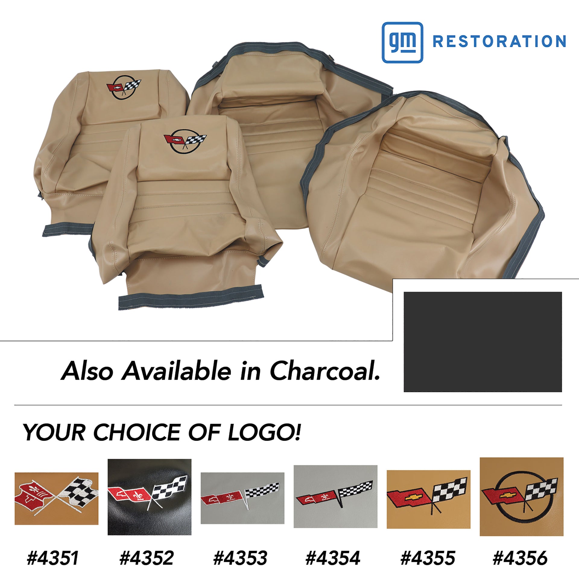 1982-1982 Corvette Embroidered OE Style Seat Covers - Charcoal Leather/Vinyl With 4" Bolster-420121E-Corvette-Store-Online