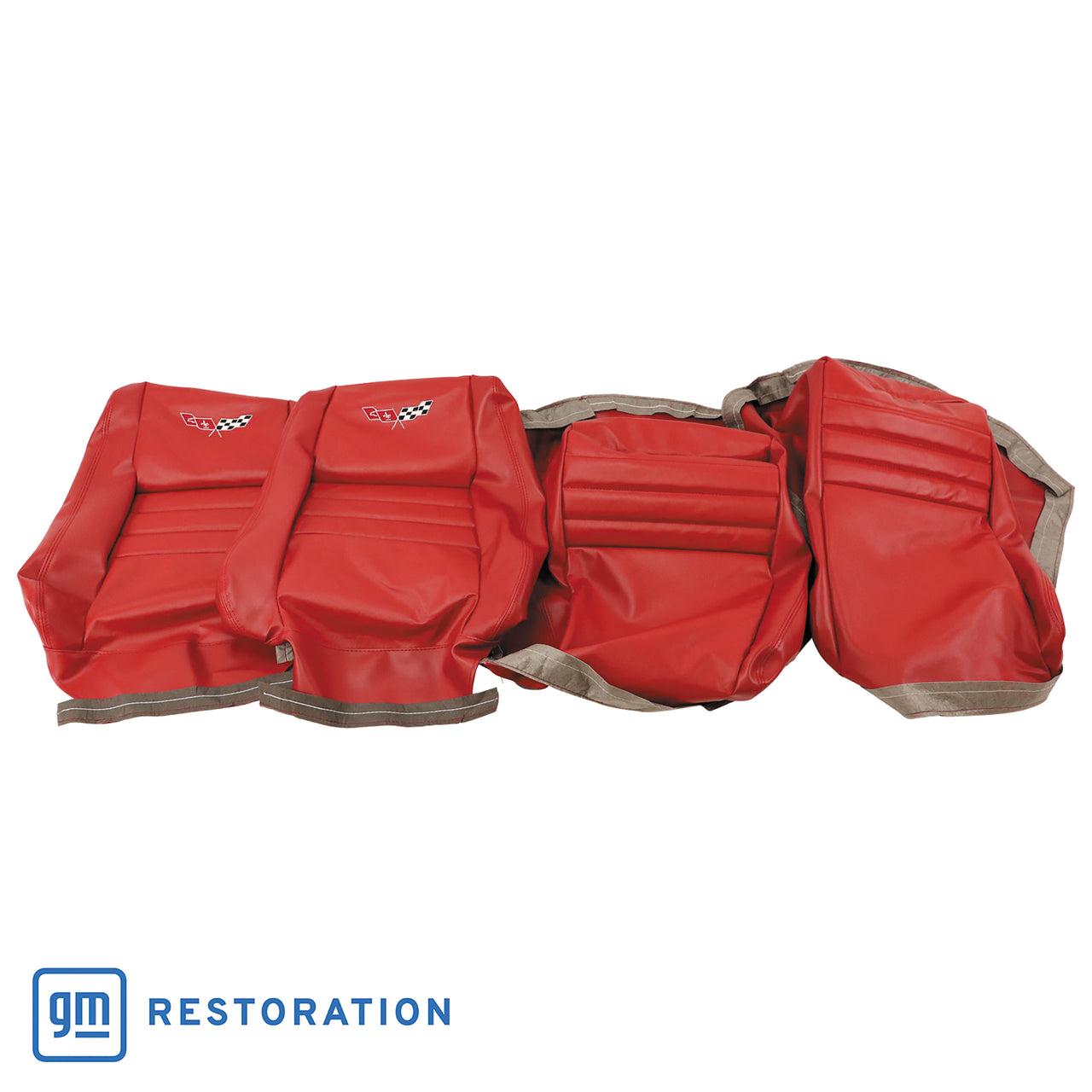 1979-1981 Corvette Embroidered OE Style Seat Covers - Red Leather/Vinyl With 4" Bolster-420124E-Corvette-Store-Online