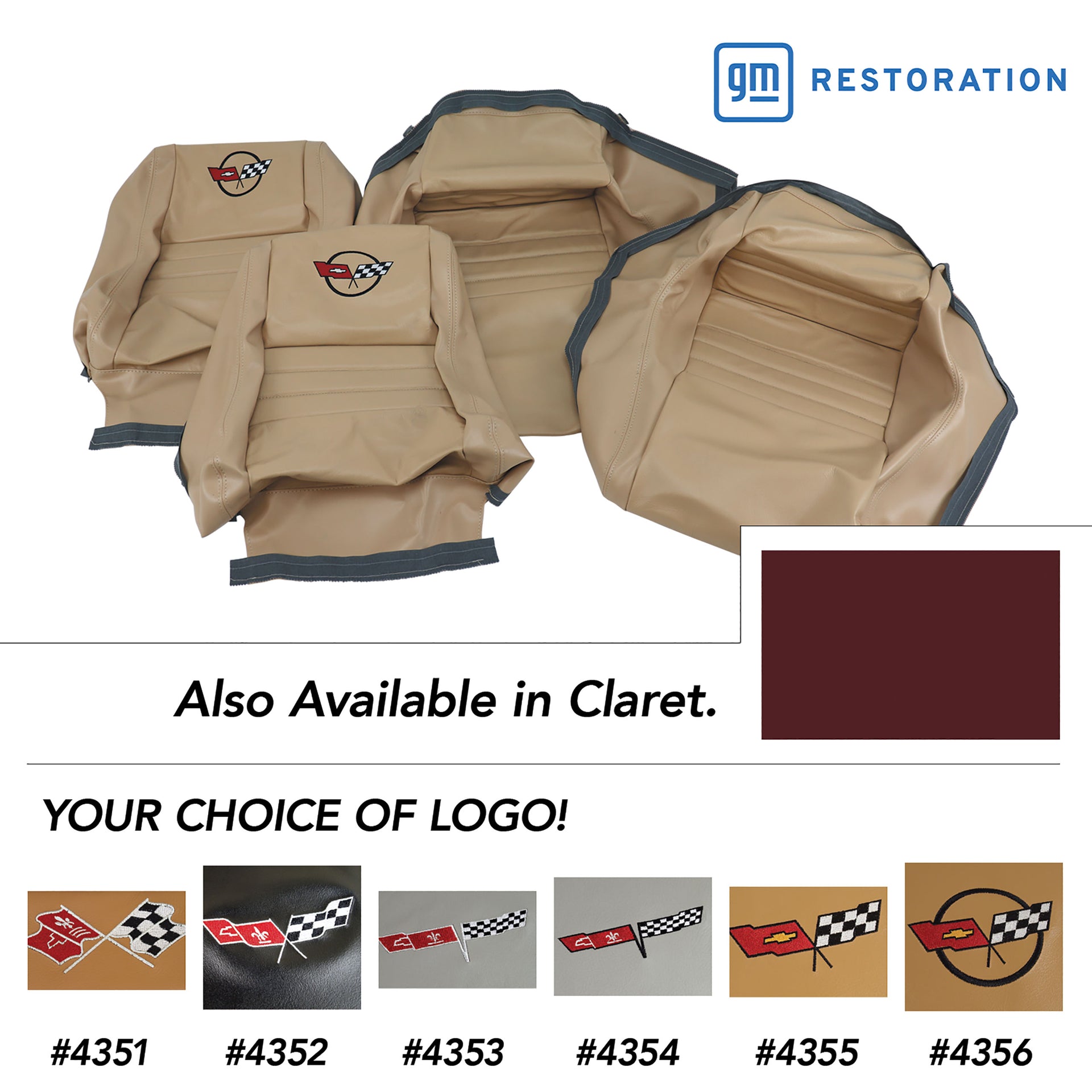 1980-1980 Corvette Embroidered OE Style Seat Covers - Claret Leather/Vinyl With 4" Bolster-420136E-Corvette-Store-Online