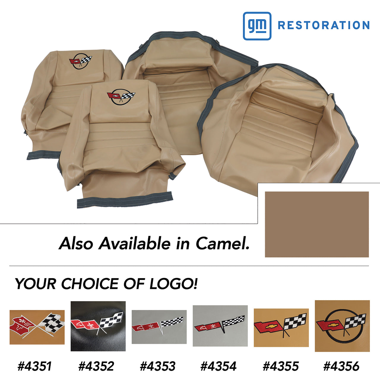 1981-1982 Corvette Embroidered OE Style Seat Covers - Camel Leather/Vinyl With 4" Bolster-420158E-Corvette-Store-Online