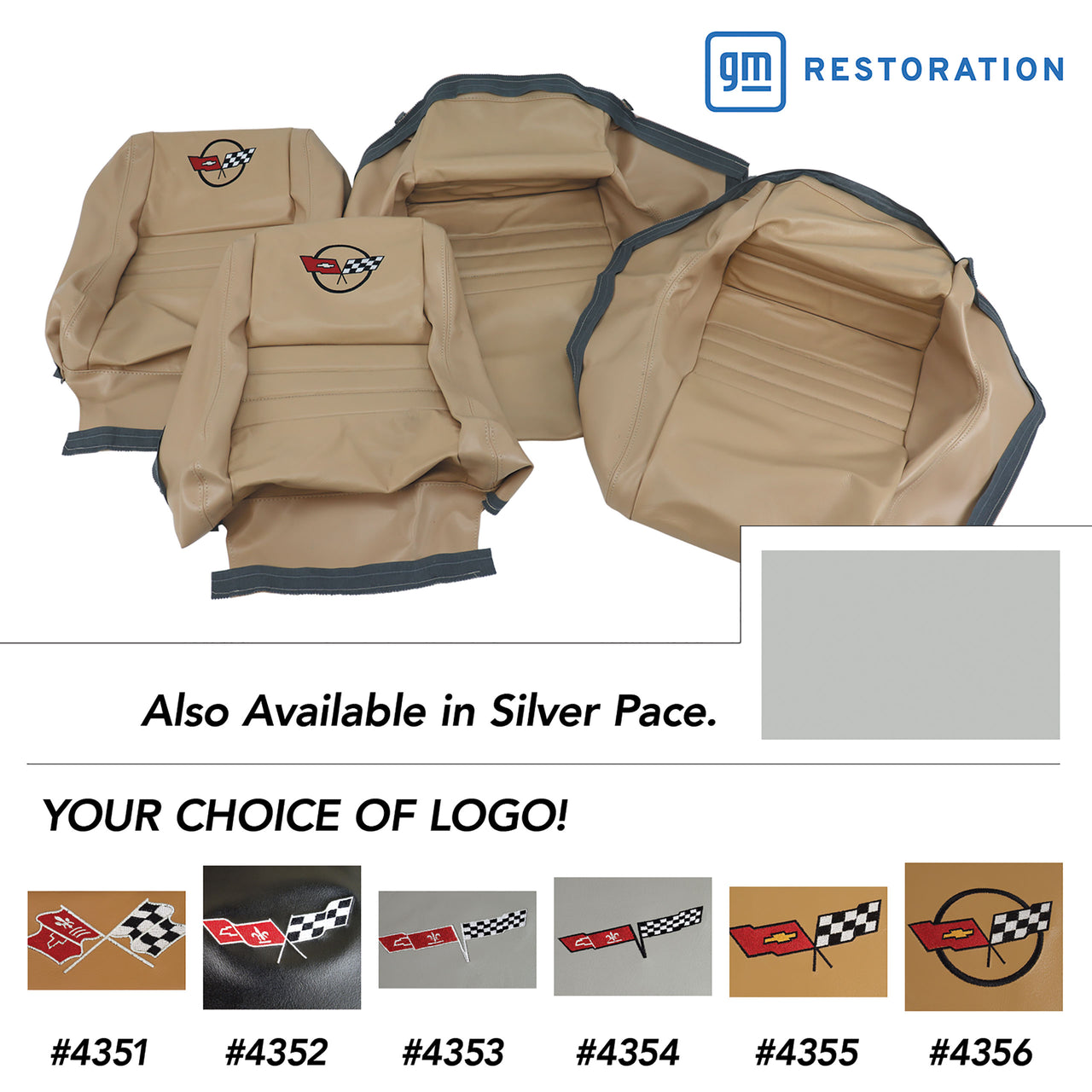 1978-1978 Corvette Embroidered OE Style Seat Covers - Slvr Pc Leather/Vinyl With 4" Bolster-420162E-Corvette-Store-Online