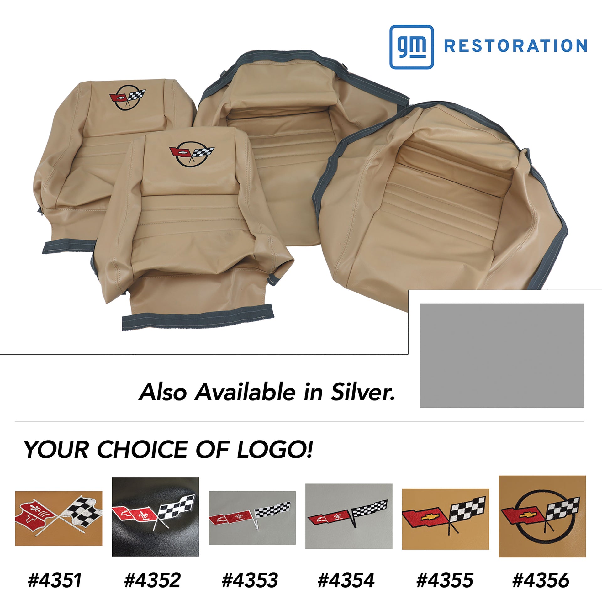 1981-1981 Corvette Embroidered OE Style Seat Covers - Silver Leather/Vinyl With 4" Bolster-420164E-Corvette-Store-Online