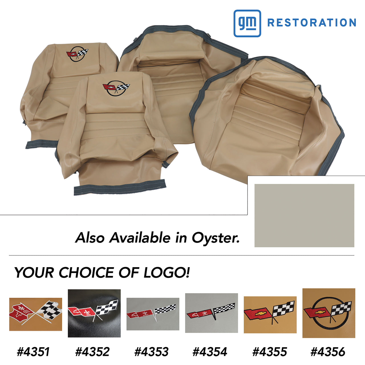 1979-1980 Corvette Embroidered OE Style Seat Covers - Oyster Leather/Vinyl With 4" Bolster-420166E-Corvette-Store-Online