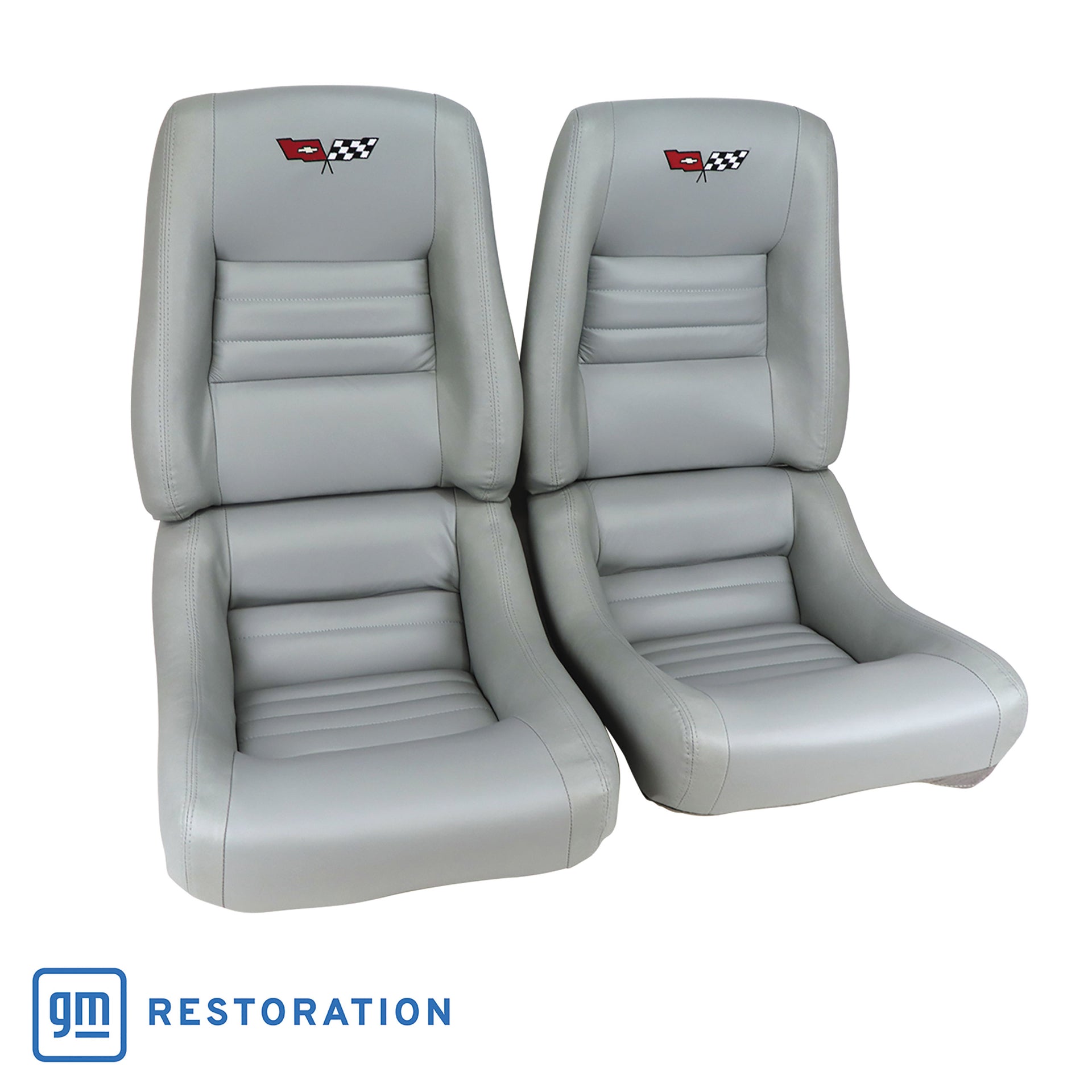 1982-1982 Corvette Embroidered OE Style Seat Covers - Gray Leather/Vinyl With 4" Bolster-420168E-Corvette-Store-Online