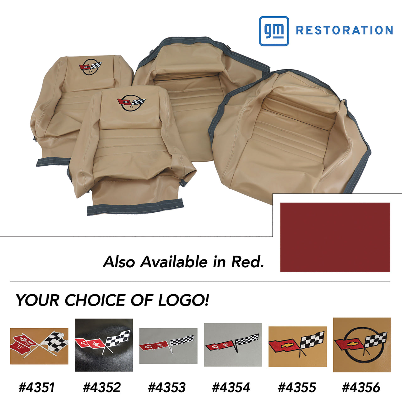 1982-1982 Corvette Embroidered 100% Leather Seat Covers - Red With 4" Bolster-420226E-Corvette-Store-Online