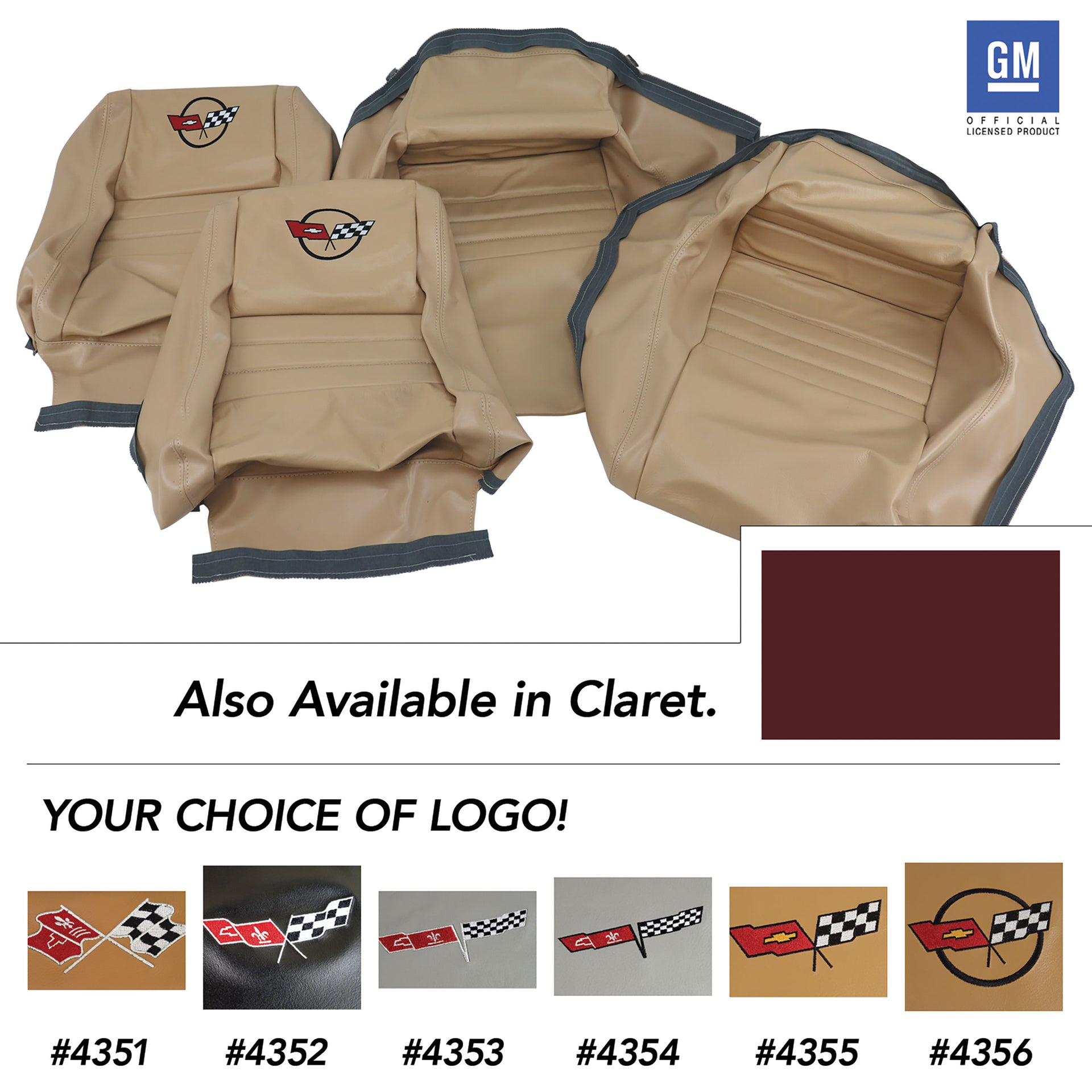 1980-1980 Corvette Embroidered 100% Leather Seat Covers - Claret With 4" Bolster-420236E-Corvette-Store-Online