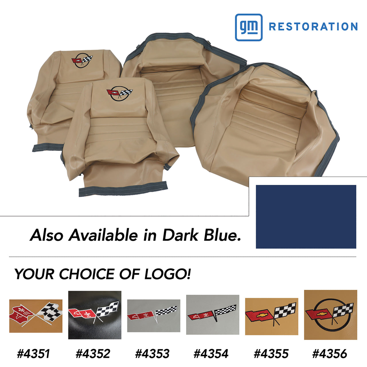 1982-1982 Corvette Embroidered 100% Leather Seat Covers - Dark Blue With 4" Bolster-420246E-Corvette-Store-Online