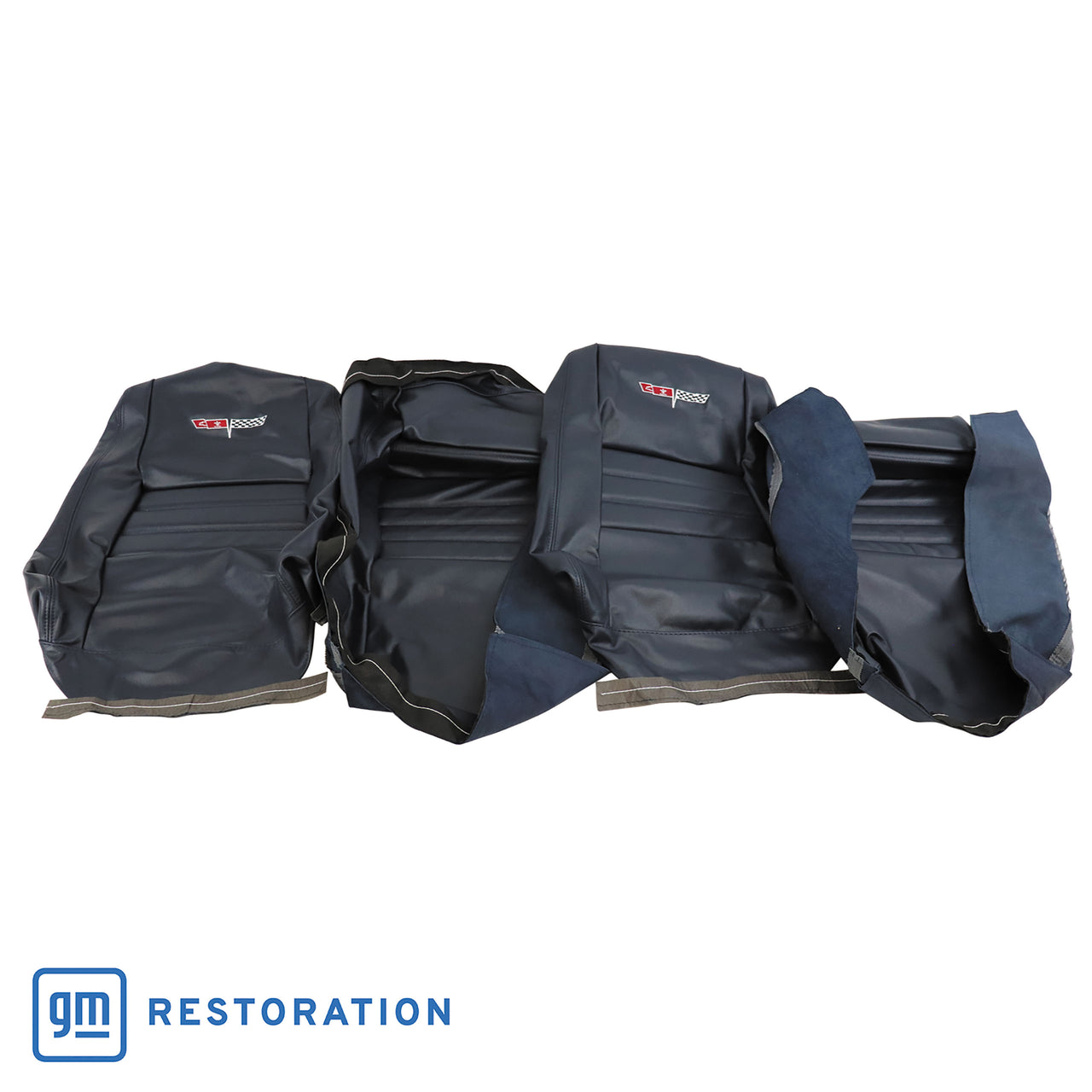 1979-1981 Corvette Embroidered 100% Leather Seat Covers - Dark Blue With 4" Bolster-420248E-Corvette-Store-Online