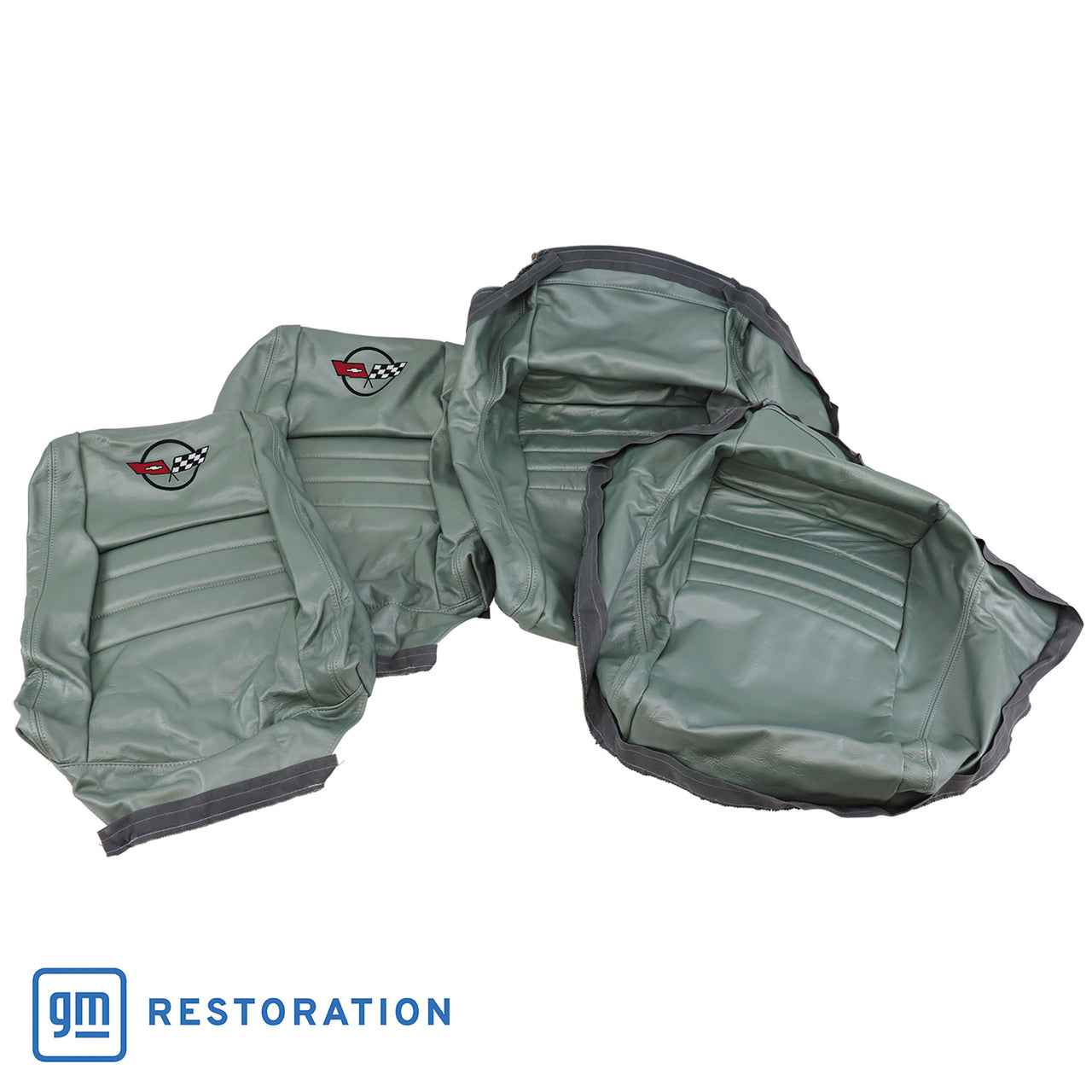 1982-1982 Corvette Embroidered 100% Leather Seat Covers - Silvergreen With 4" Bolster-420259E-Corvette-Store-Online